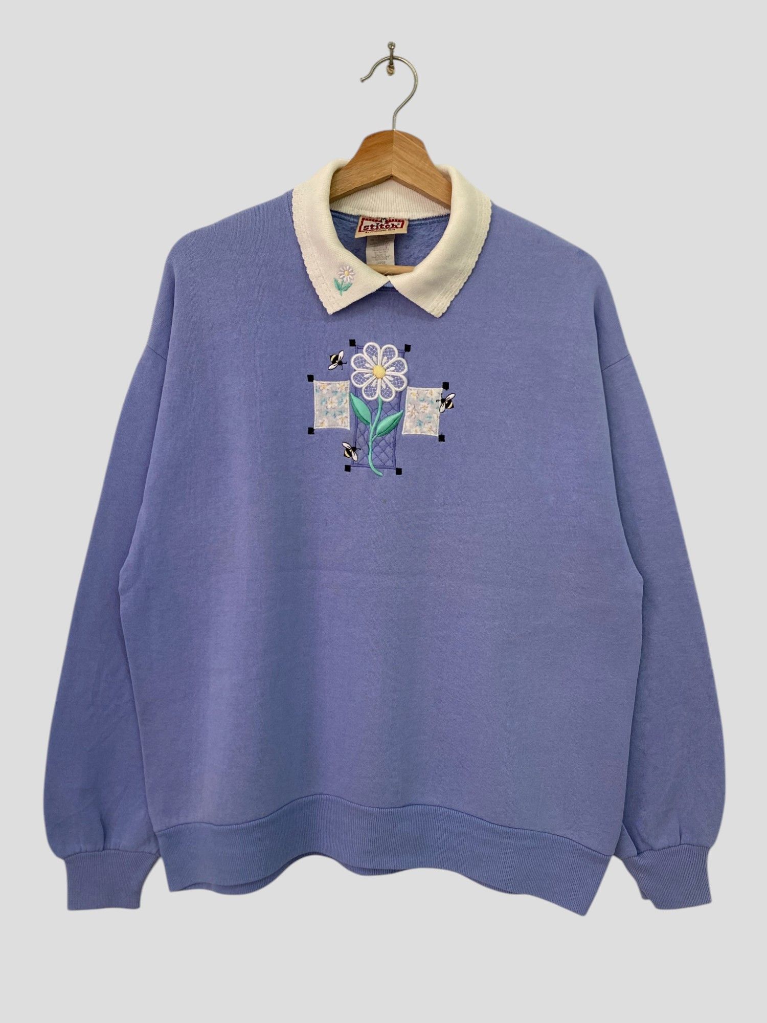 Vintage Vintage 90s Top Stich Sweatshirt Purple Collarneck L Size Size US L / EU 52-54 / 3 - 1 Thumbnail
