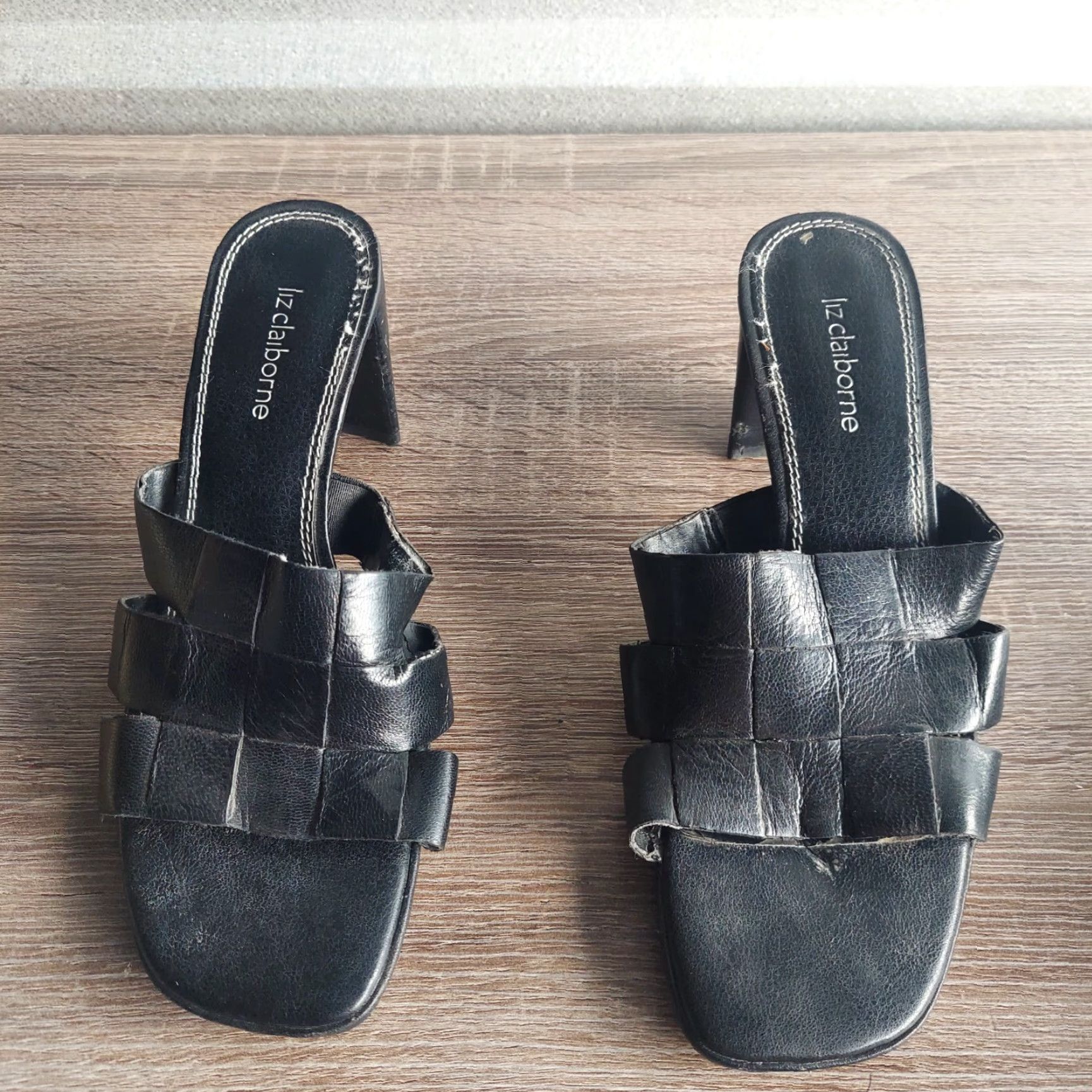 Liz Claiborne Liz Claiborne Women's Black Leather Slides Square Toe Pumps - Size 6.5M Size US 7 / IT 37 - 6 Thumbnail