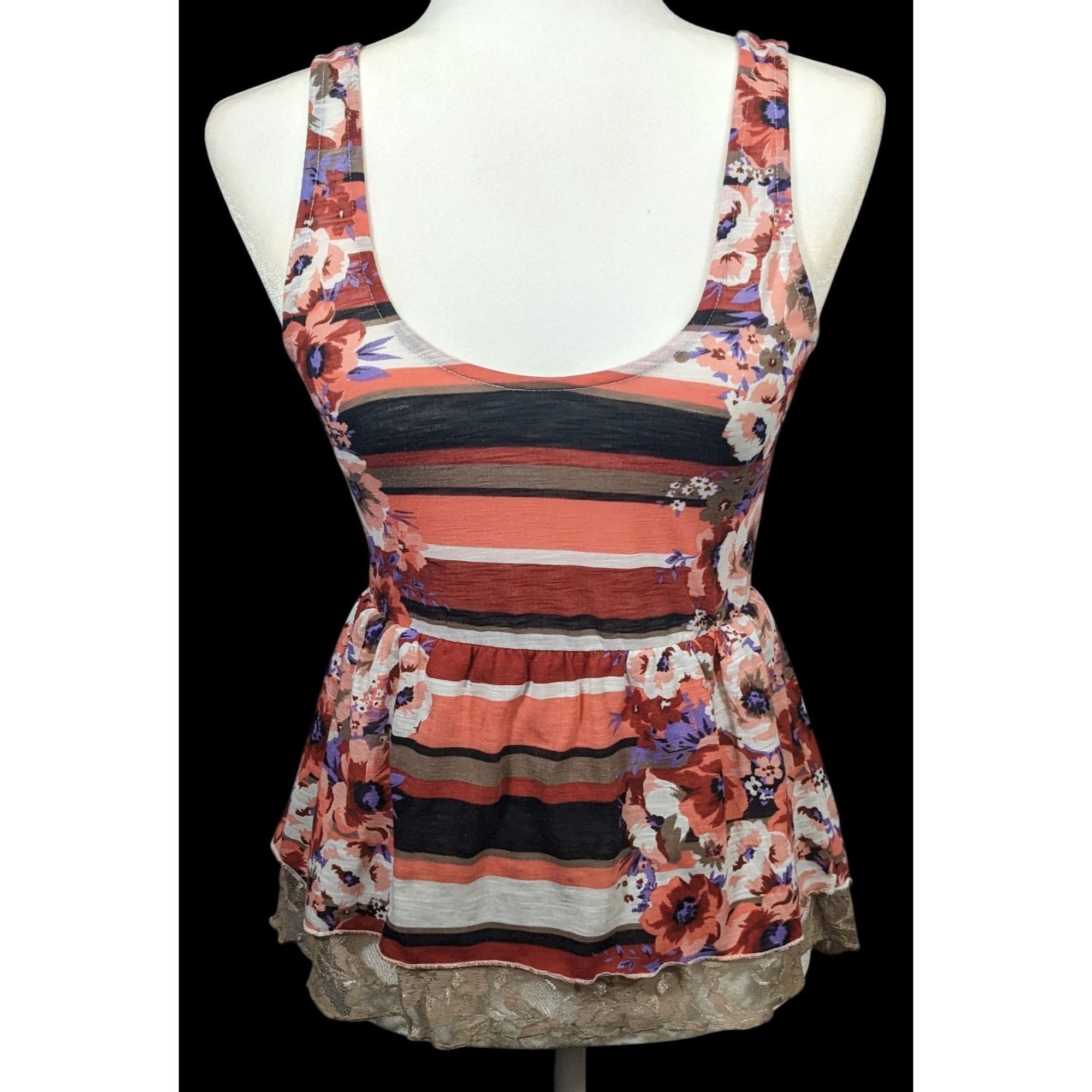 American Rag American Rag Floral Striped Lace Trim Peplum Top Size XS / US 0-2 / IT 36-38 - 1 Thumbnail