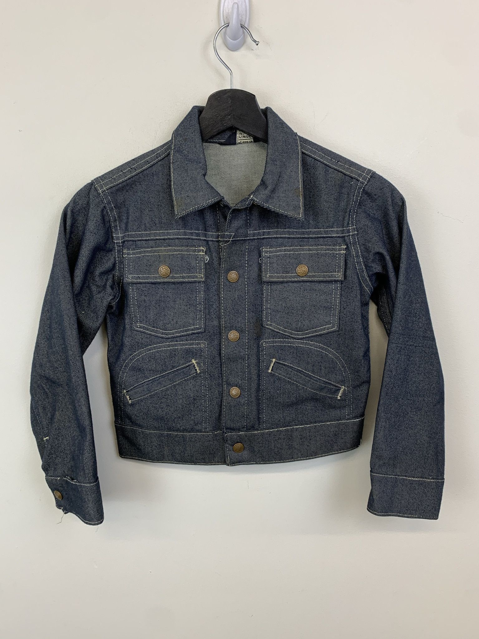 Vintage Denim Jacket 1980s Dark Wash Sears Boyswear Size XXS