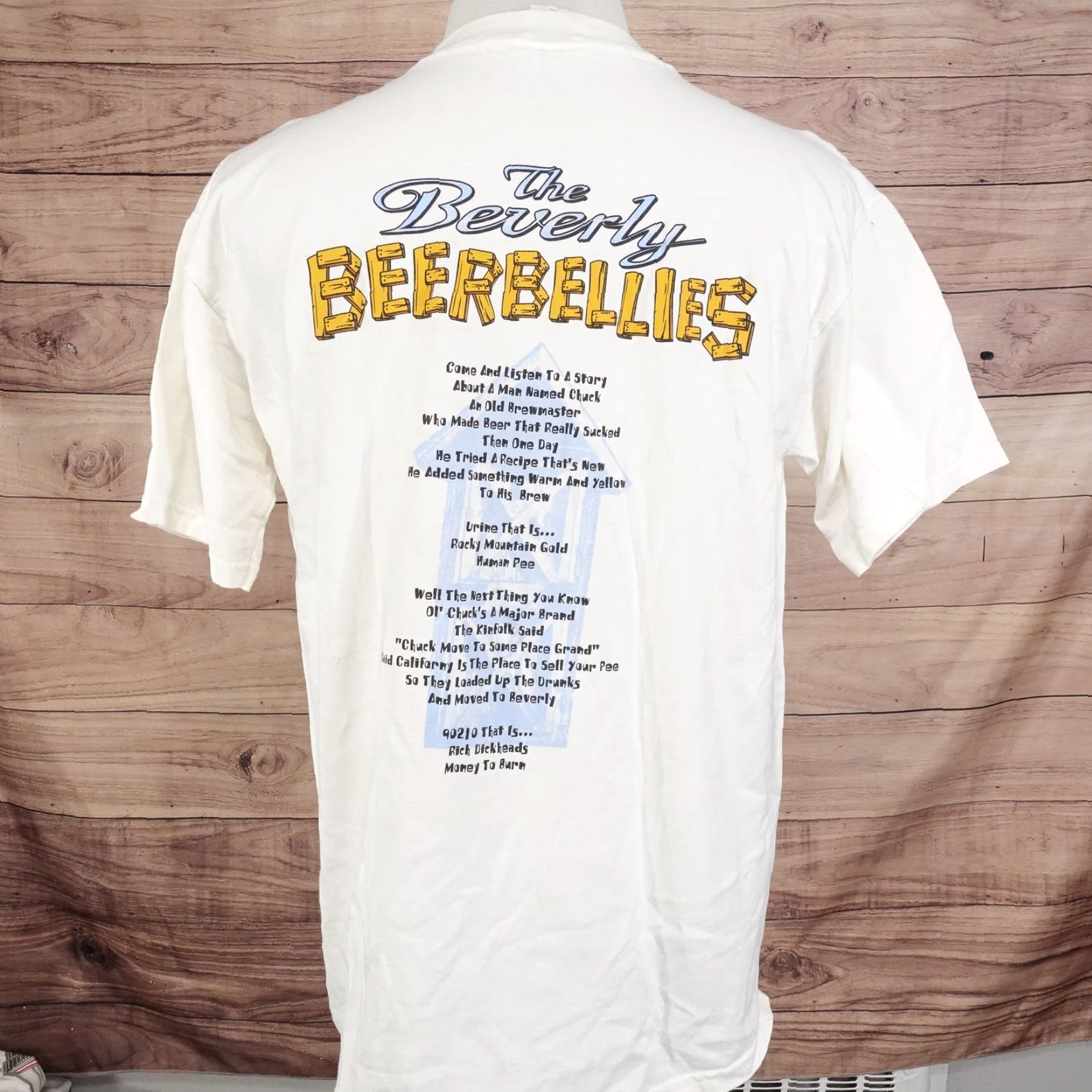 Gildan VINTAGE BEVERLY BEERBELLIES TSHIRT Shirt Unisex Adults Large White 21" Pit to Pit 28" Length 100% Cotton Humor Parody 90s Mens Womens Boys Girls Size US L / EU 52-54 / 3 - 3 Thumbnail