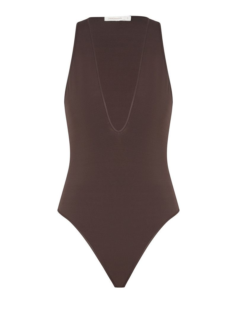 Zimmermann oc11z0226 Dawning Scoop Bodysuit in Chocolate Brown Size L / US 10 / IT 46 - 1 Thumbnail