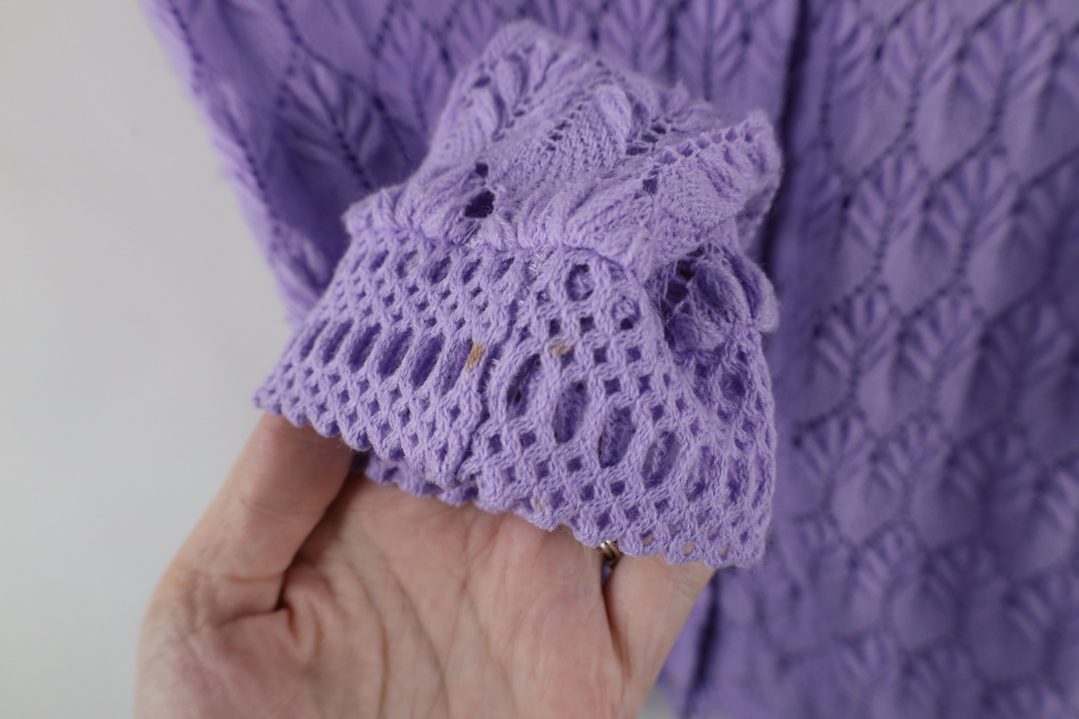 Vintage Vintage 60s Streetwear Crochet Knit Cardigan Sweater Purple Size XS / US 0-2 / IT 36-38 - 5 Thumbnail