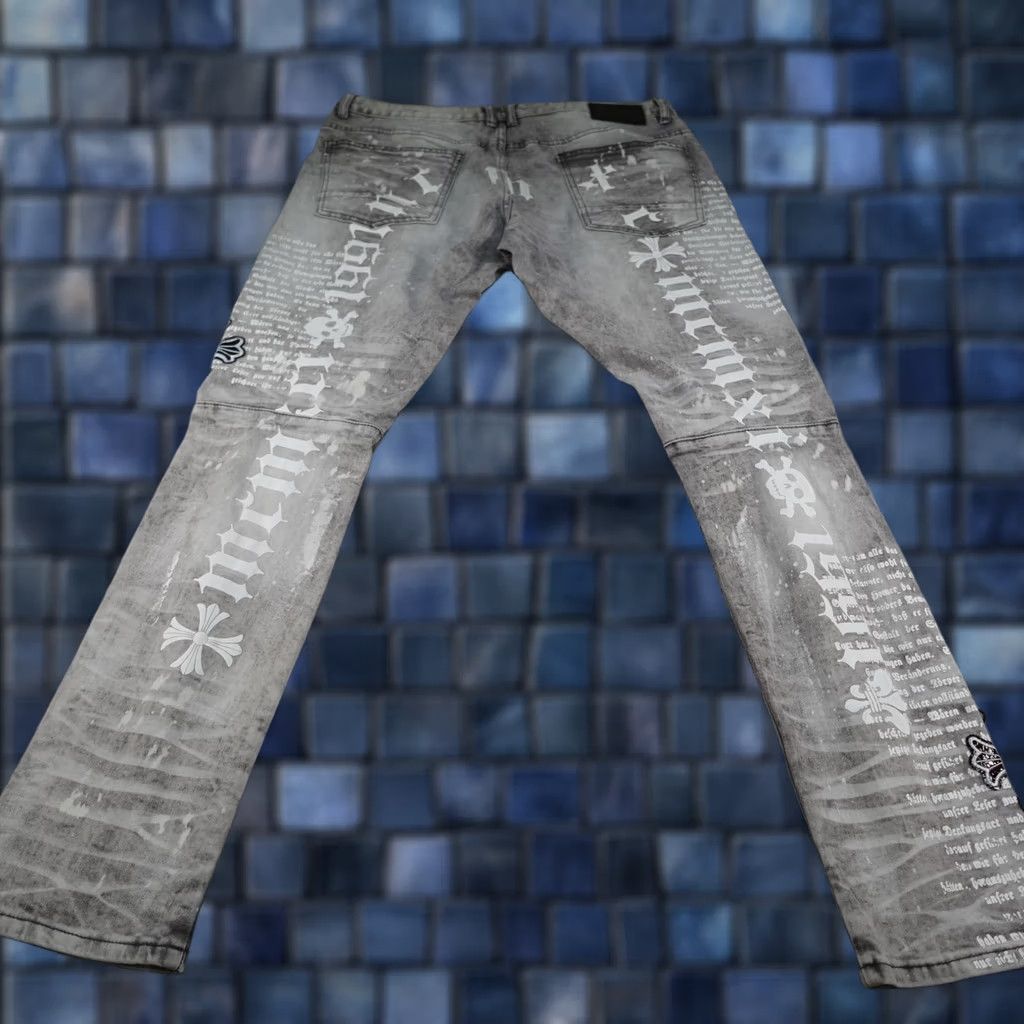 Vintage Smoke Rise Jeans Mens 36x34 Gray SR91 Distressed Slim Skinny Denim Zip Fly Pockets Gothic Cross Skull Embroidered 90s Streetwear Boys? Size US 36 / EU 52 - 1 Thumbnail