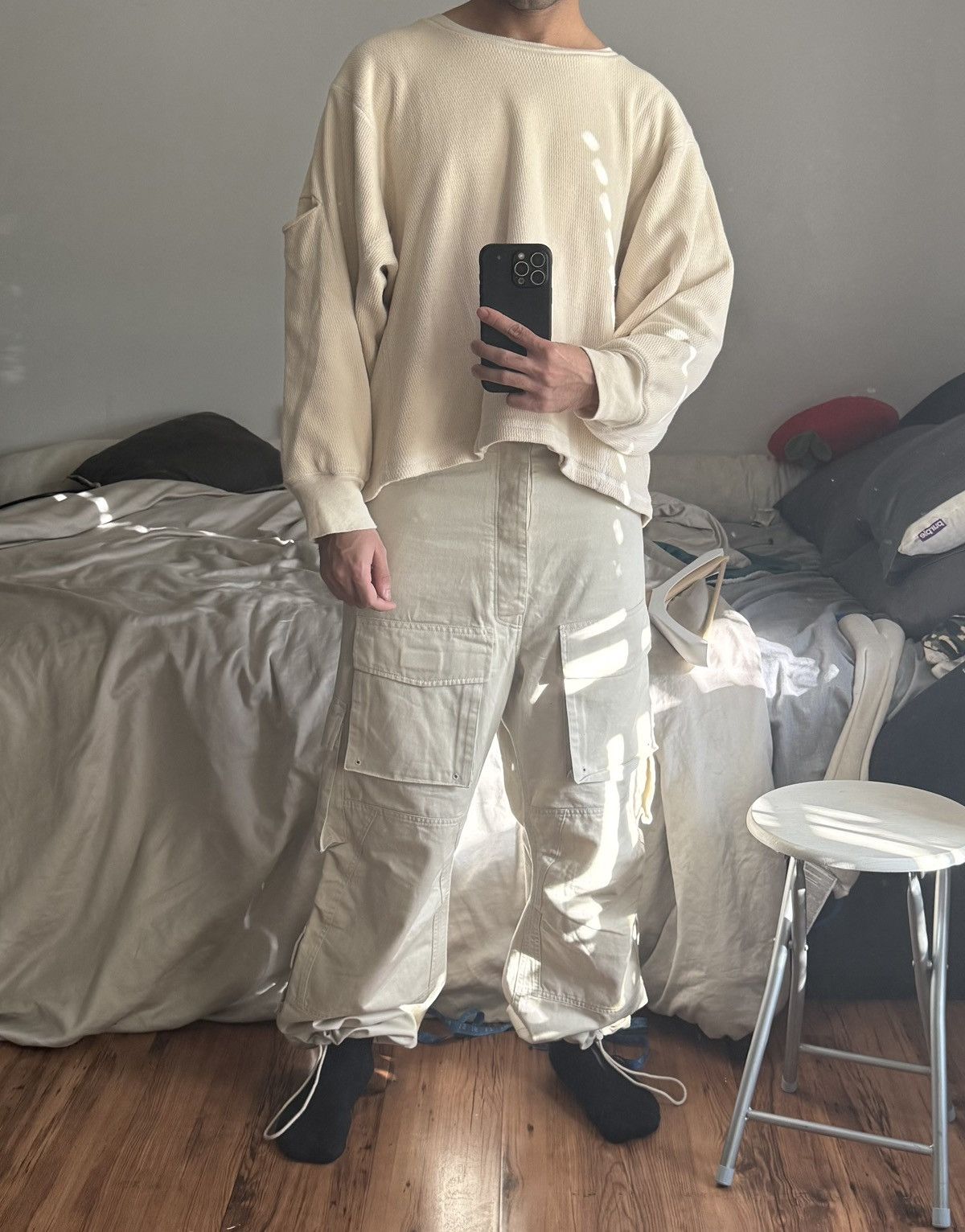 Kanye West SAMPLE Yeezy Season 7 Double Layer Thermal Upcycled Crewneck Size US L / EU 52-54 / 3 - 2 Thumbnail