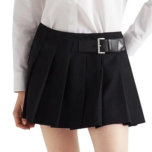 Prada Prada Gabardine Pleated Skated Kilt Belted Logo Belt Mini Sk Size 28" / US 6 / IT 42 - 1 Thumbnail