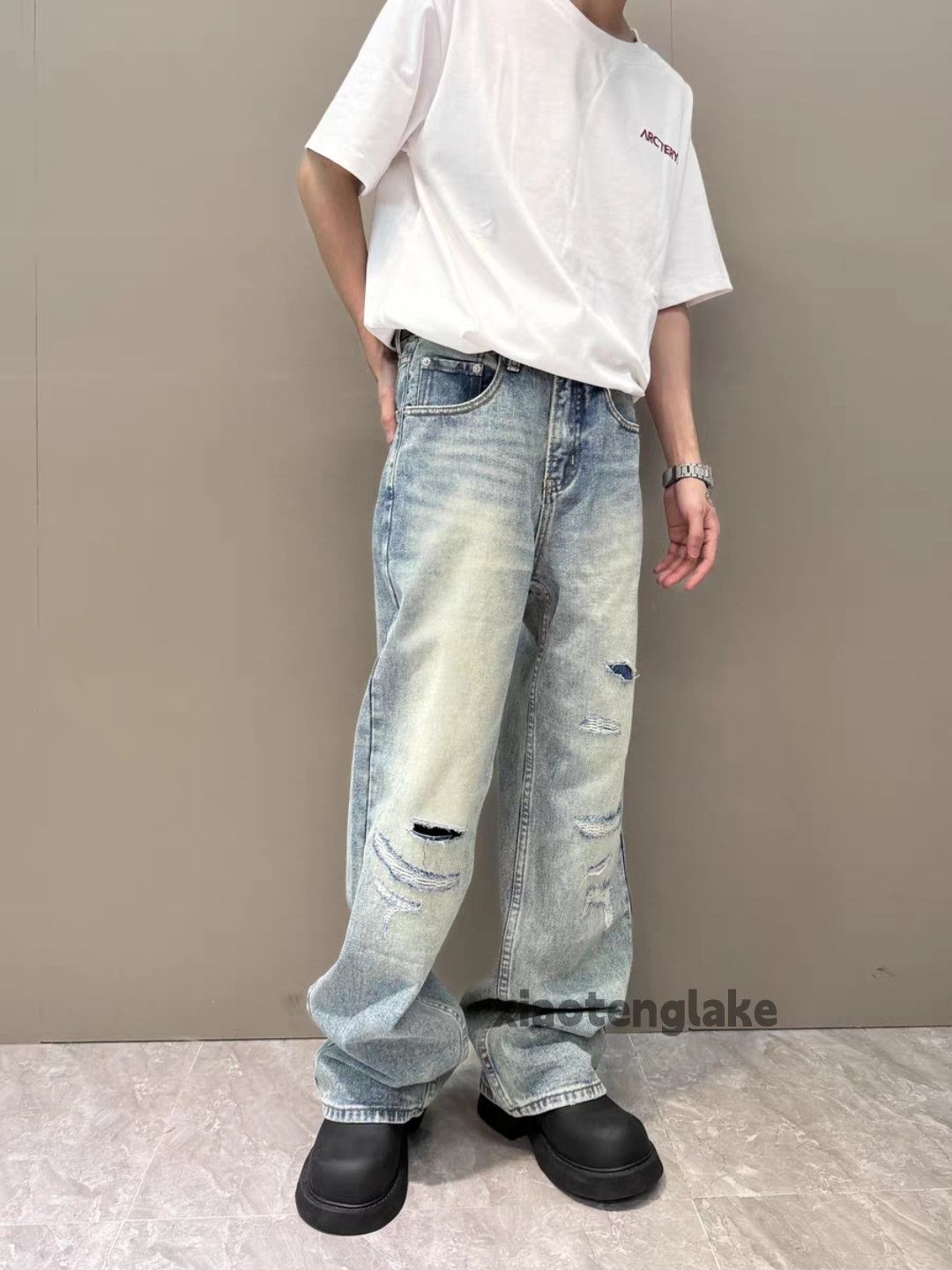Jean × Vintage washed faded damaged skate hiphop baggy jeans Size US 34 / EU 50 - 4 Thumbnail