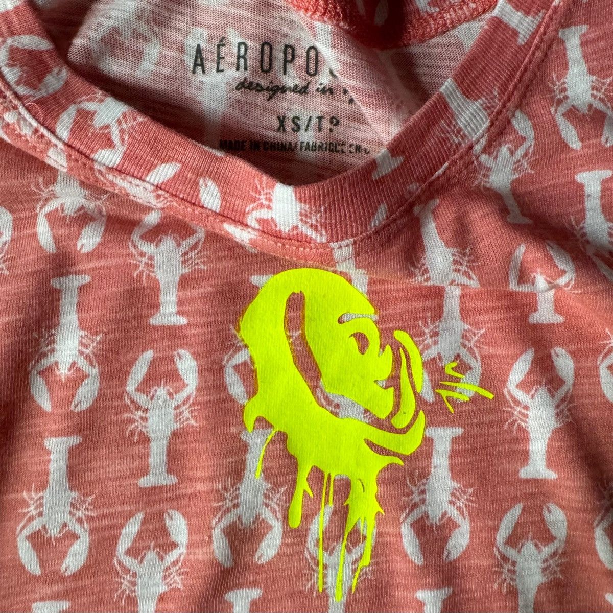 Aeropostale AERO, Reworked, Coral, Lobster Graphic, Cropped Baby Tee Size XS / US 0-2 / IT 36-38 - 10 Thumbnail