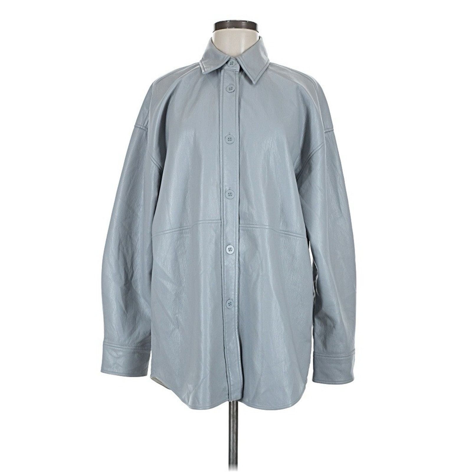 Aritzia ARITZIA Pelli Faux Leather Shirt Jacket Blue Grey M Size M / US 6-8 / IT 42-44 - 1 Thumbnail