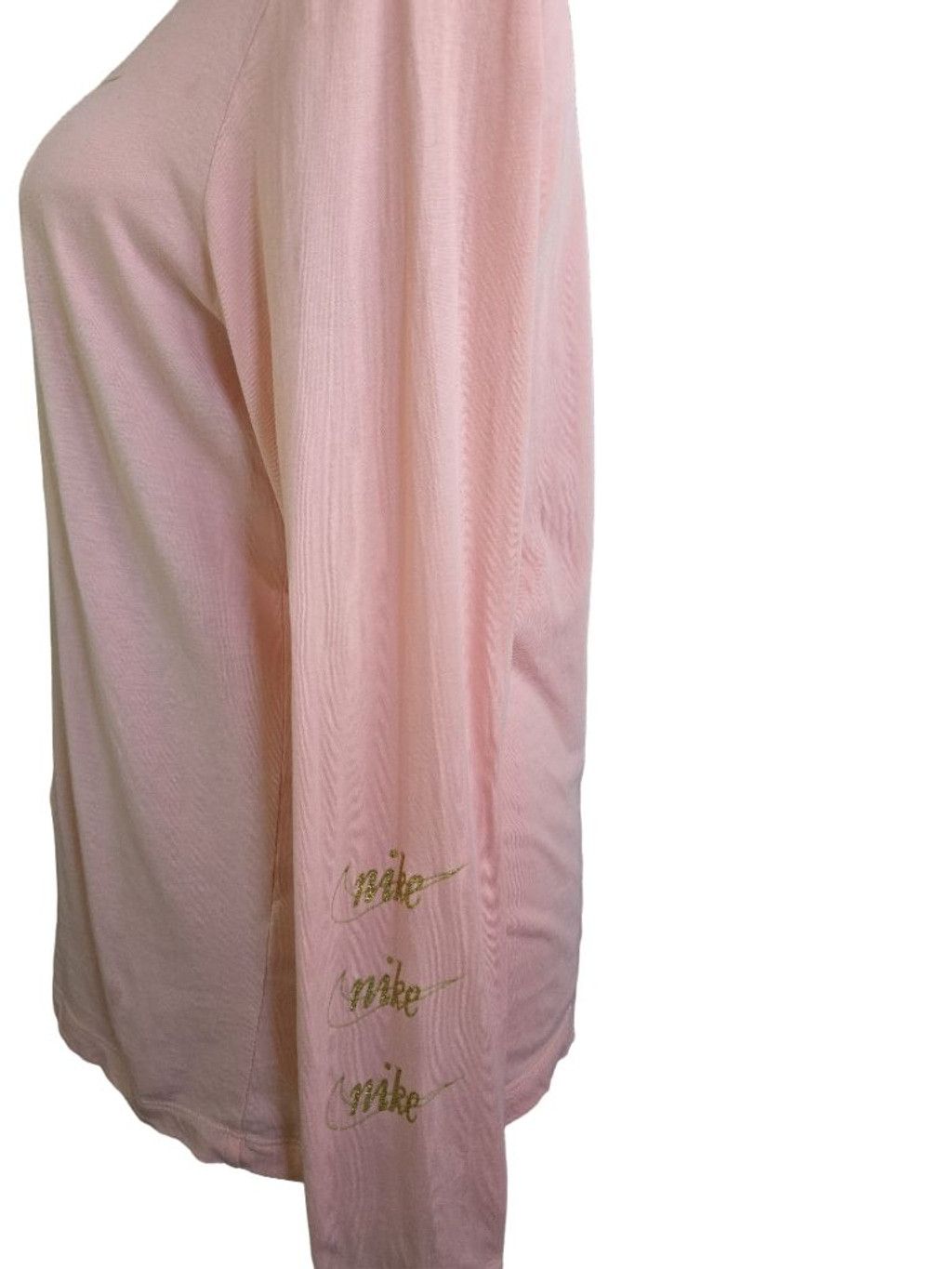 Nike Women's Nike Pink Long Sleeve Tee with Gold Logo - Size L Size L / US 10 / IT 46 - 2 Thumbnail