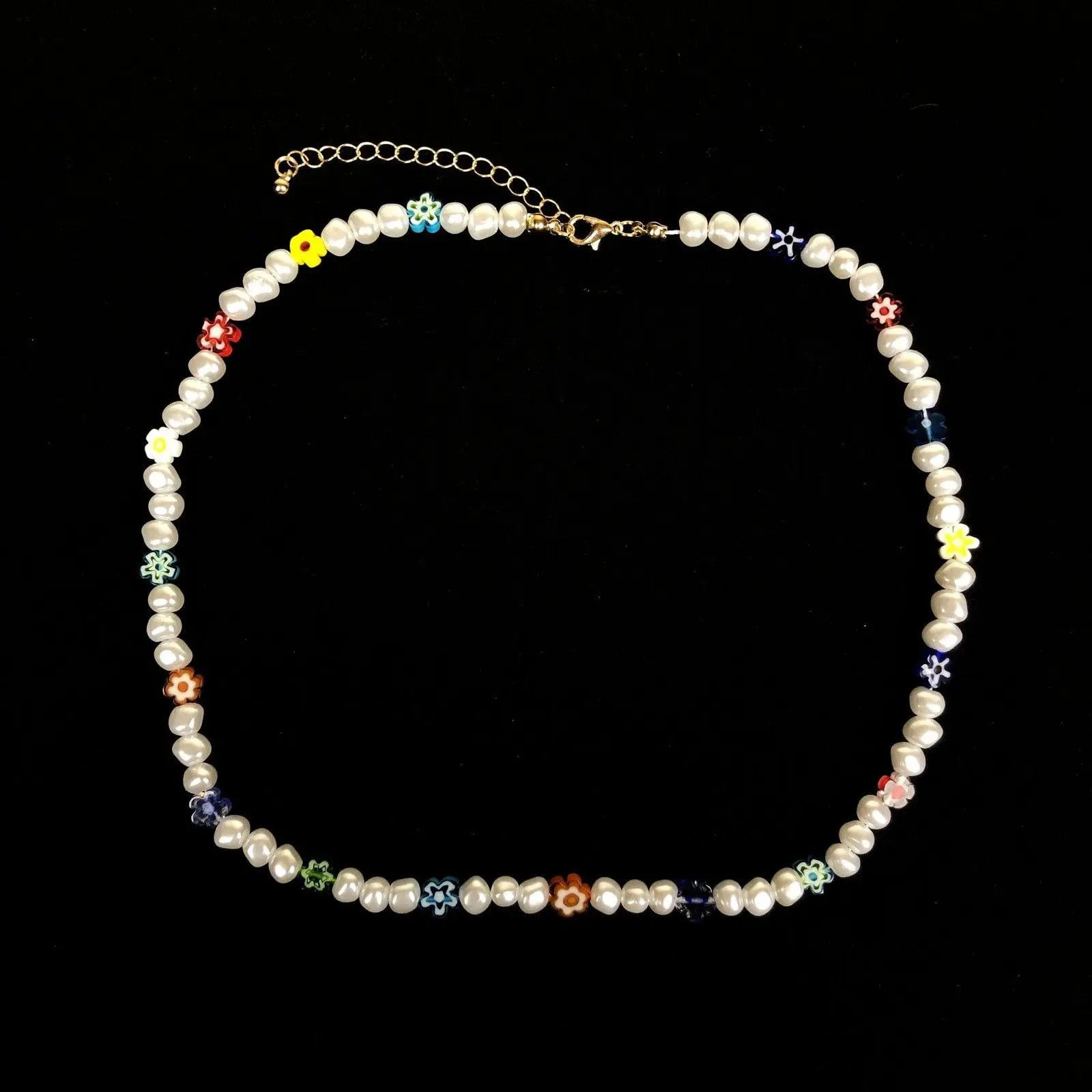 Jewelry Pearl Choker Flower Necklace Y2K Fashion Size ONE SIZE - 1 Thumbnail
