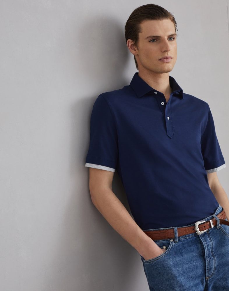 Brunello Cucinelli o1w1db10825 Polo T-Shirt in Blue Size US M / EU 48-50 / 2 - 1 Thumbnail