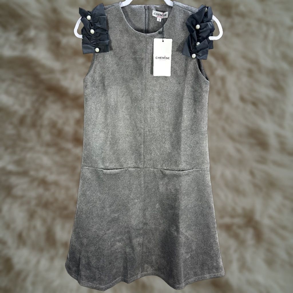 Vintage Women's Chemise Gray Faux Suede Dress Mini Ruffle Sleeveless Sz 16 NWT Size XXL / US 16-18 / IT 52-54 - 1 Thumbnail