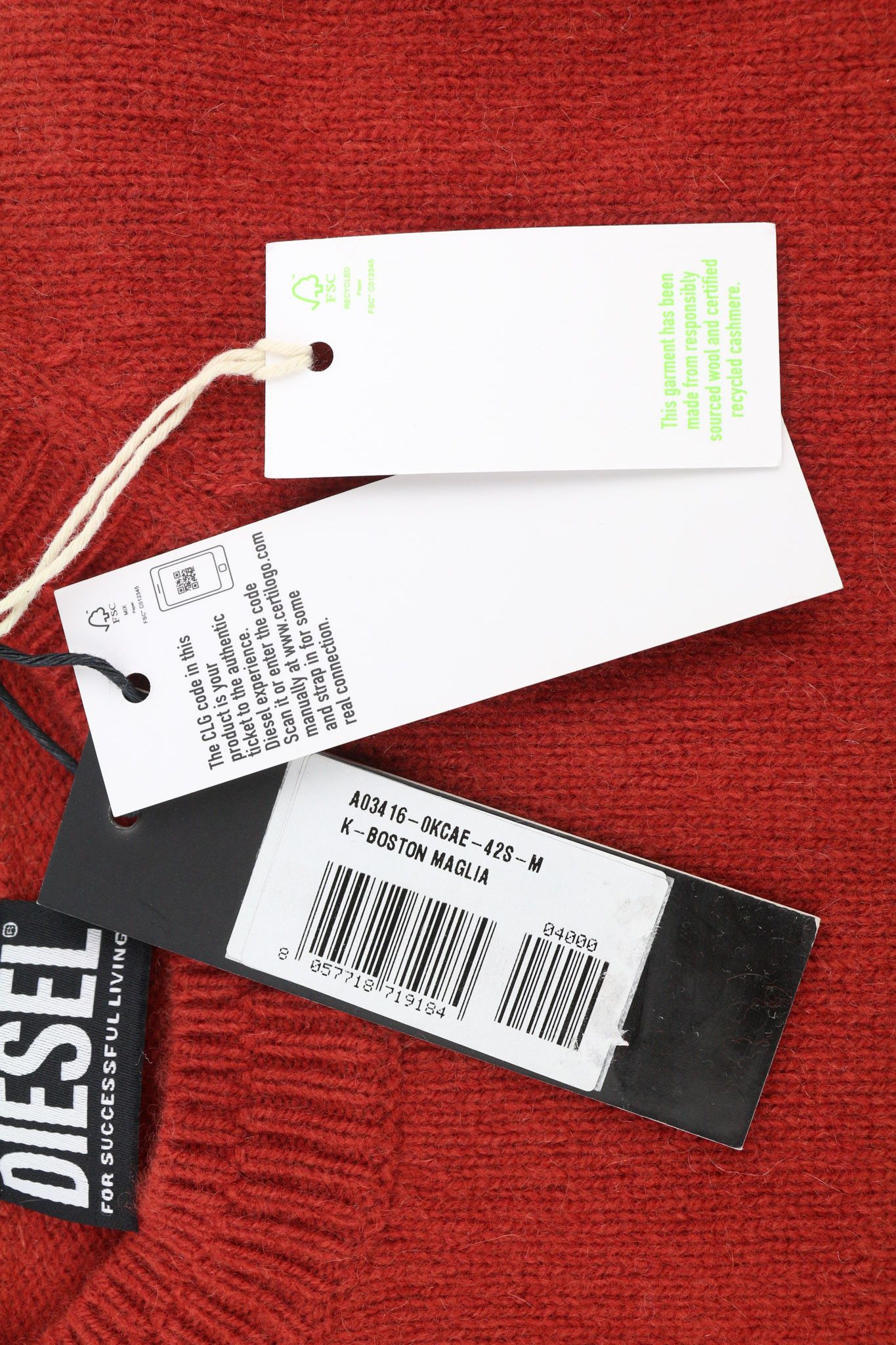 Diesel K-BOSTON M Red Wool Cashmere Knit Jumper 40139 Size US M / EU 48-50 / 2 - 6 Thumbnail