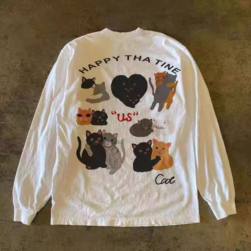 Japanese Brand White retro cartoon kitten print long-sleeved t-shirt Size US M / EU 48-50 / 2 - 1 Thumbnail