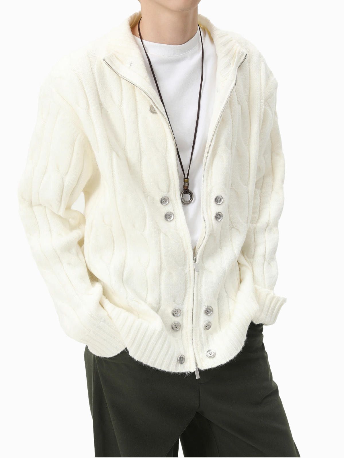 Vintage Cable Knit Zip-Up Cardigan Sweater Size US M / EU 48-50 / 2 - 1 Thumbnail
