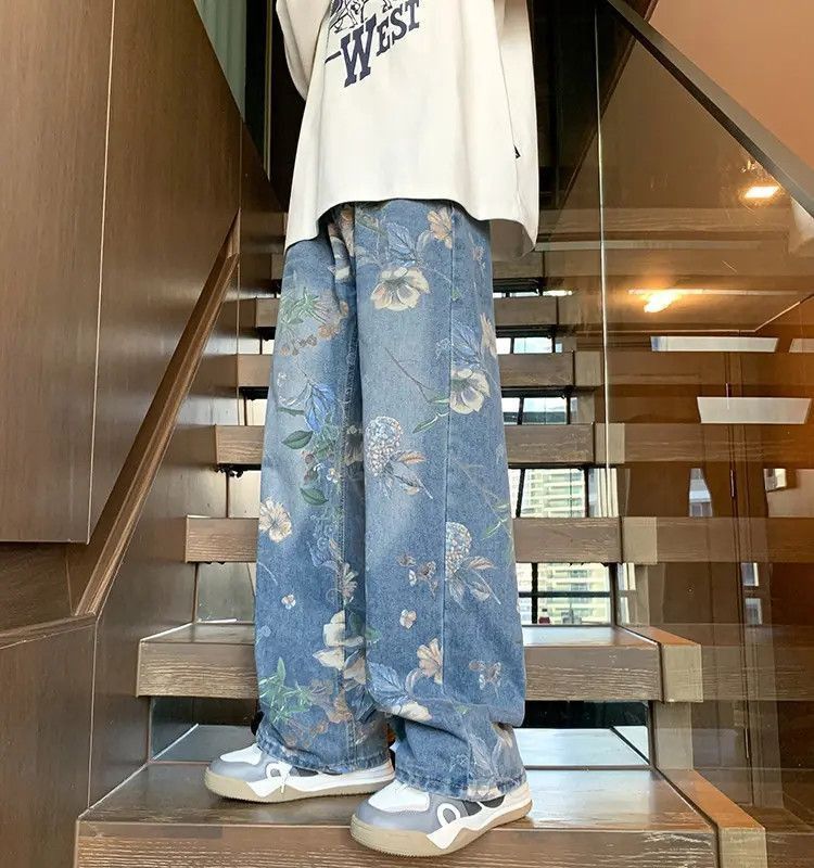 Japanese Brand Retro loose fitting wide leg printed jeans Size US 32 / EU 48 - 2 Thumbnail