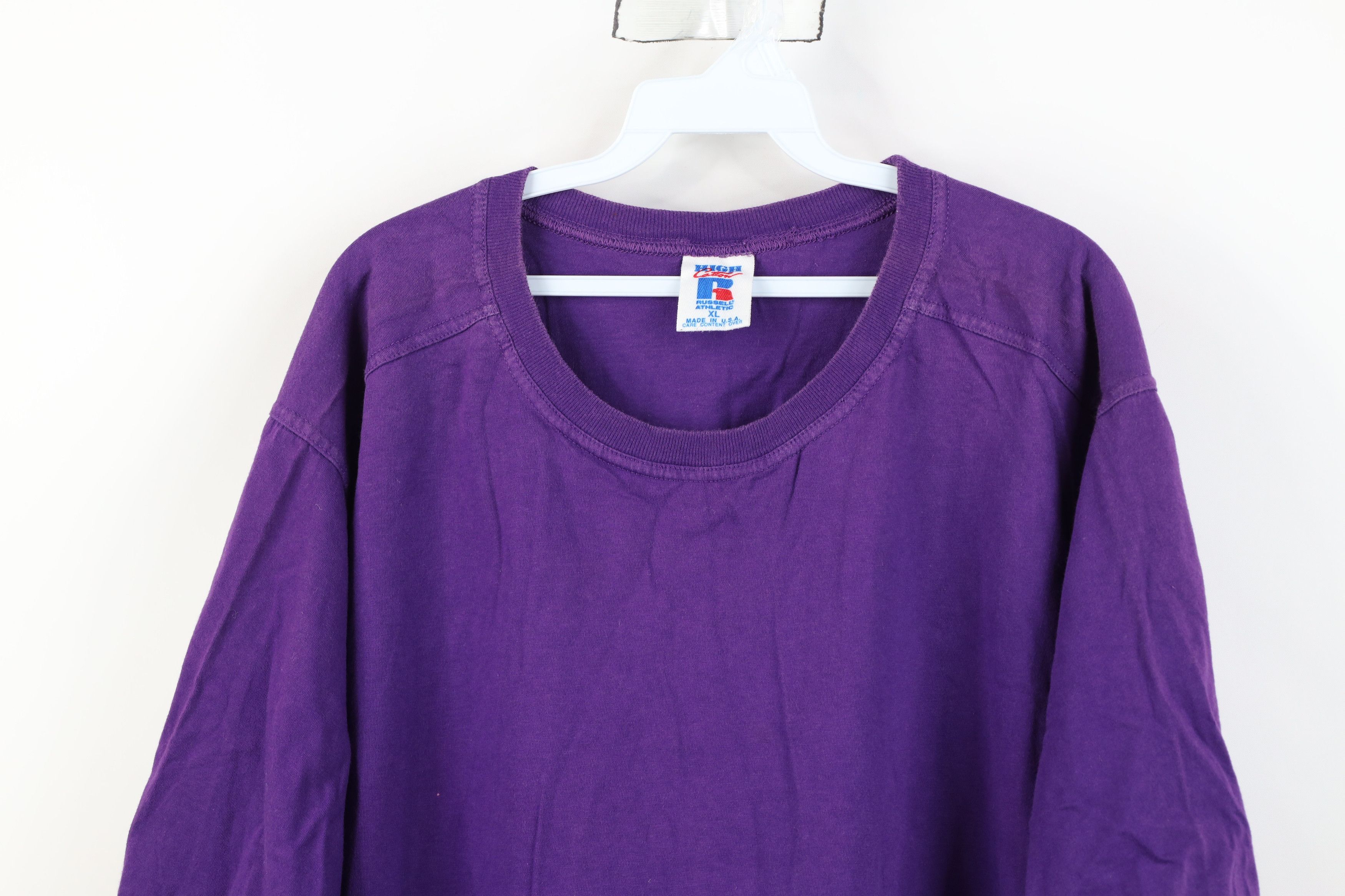 Russell Athletic Vintage 90s Russell Athletic Blank Cotton T-Shirt Purple USA Size US XL / EU 56 / 4 - 2 Thumbnail