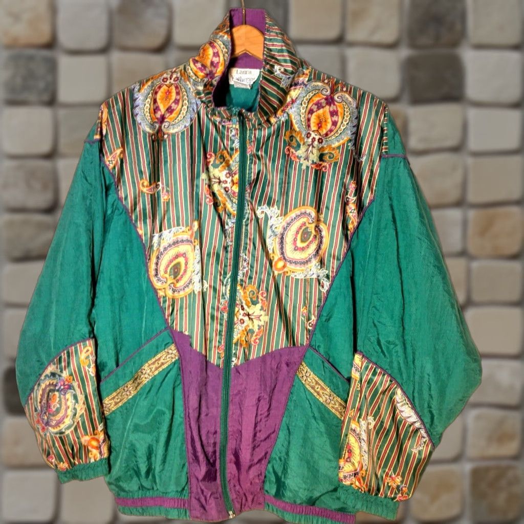 Vintage VINTAGE Laura Katherine Windbreaker Jacket Small Nylon Green Paisley Retro Size S / US 4 / IT 40 - 1 Thumbnail