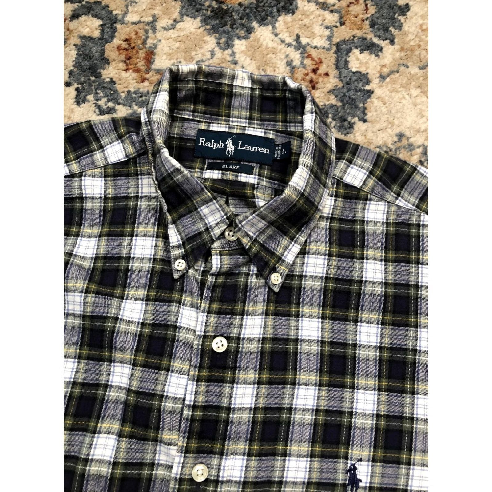 Ralph Lauren Ralph Lauren Blake Shirt Mens Large Blue Plaid Flannel Button-Down Pony Logo Blocked Collar Button Up Classic Fit Size US L / EU 52-54 / 3 - 7 Thumbnail