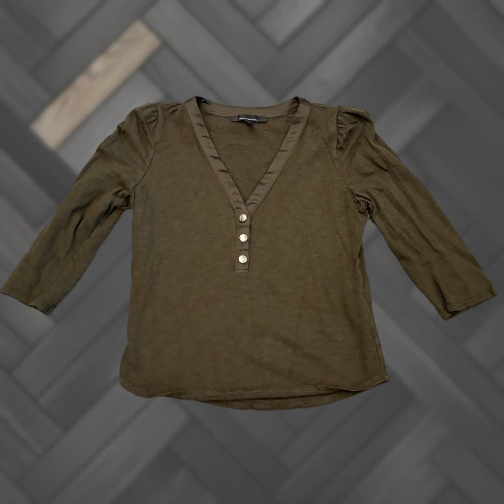 White House Black Market White House Black Market Top Womens Small Green Half Button Long Sleeve Pullover Shirt Blouse Tunic V-Neck Casual Wear Regular Fit Womens XS? Size S / US 4 / IT 40 - 1 Thumbnail