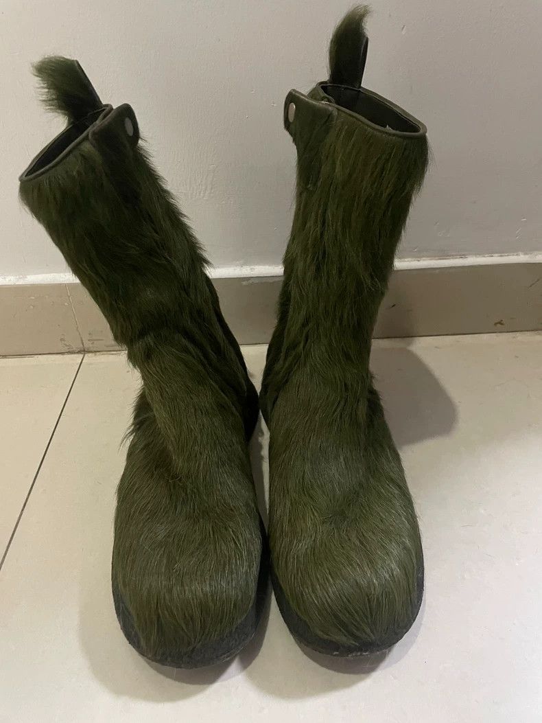 rick owens 21 FW green plush high-top zippered army boots 2