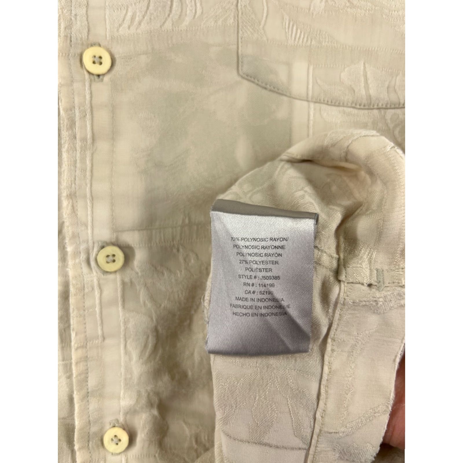 Quiksilver Quiksilver Shirt Mens XL Beige Floral Tile Button Up Rayon - Hawaiian, Floral, Short Sleeve, Button-Up, Regular Fit, Men Size US XL / EU 56 / 4 - 4 Thumbnail