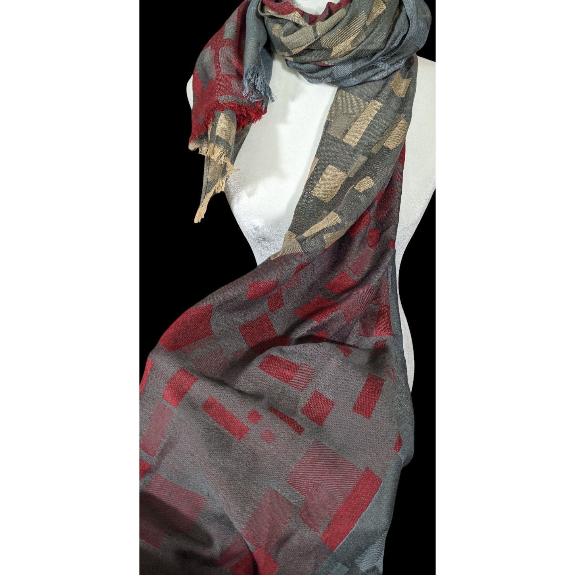 Other Preppy Chic Geometric Pashmina Red And Grey Scarf Size ONE SIZE - 3 Thumbnail