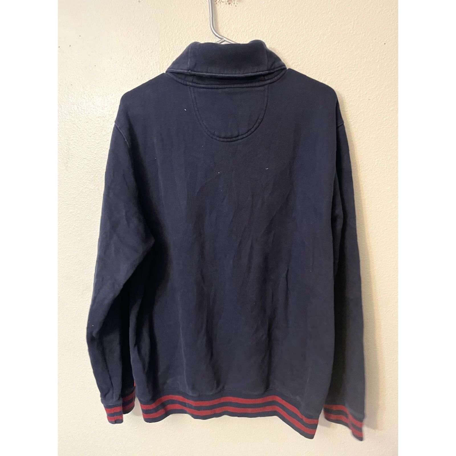 Izod Izod Mens Sweater Shawl Collar Large Navy Blue Knitted Pullover Solid Cotton Lightweight Classic Knit Style Regular Fit Long Sleeve Mens Size L"} Size US L / EU 52-54 / 3 - 3 Thumbnail
