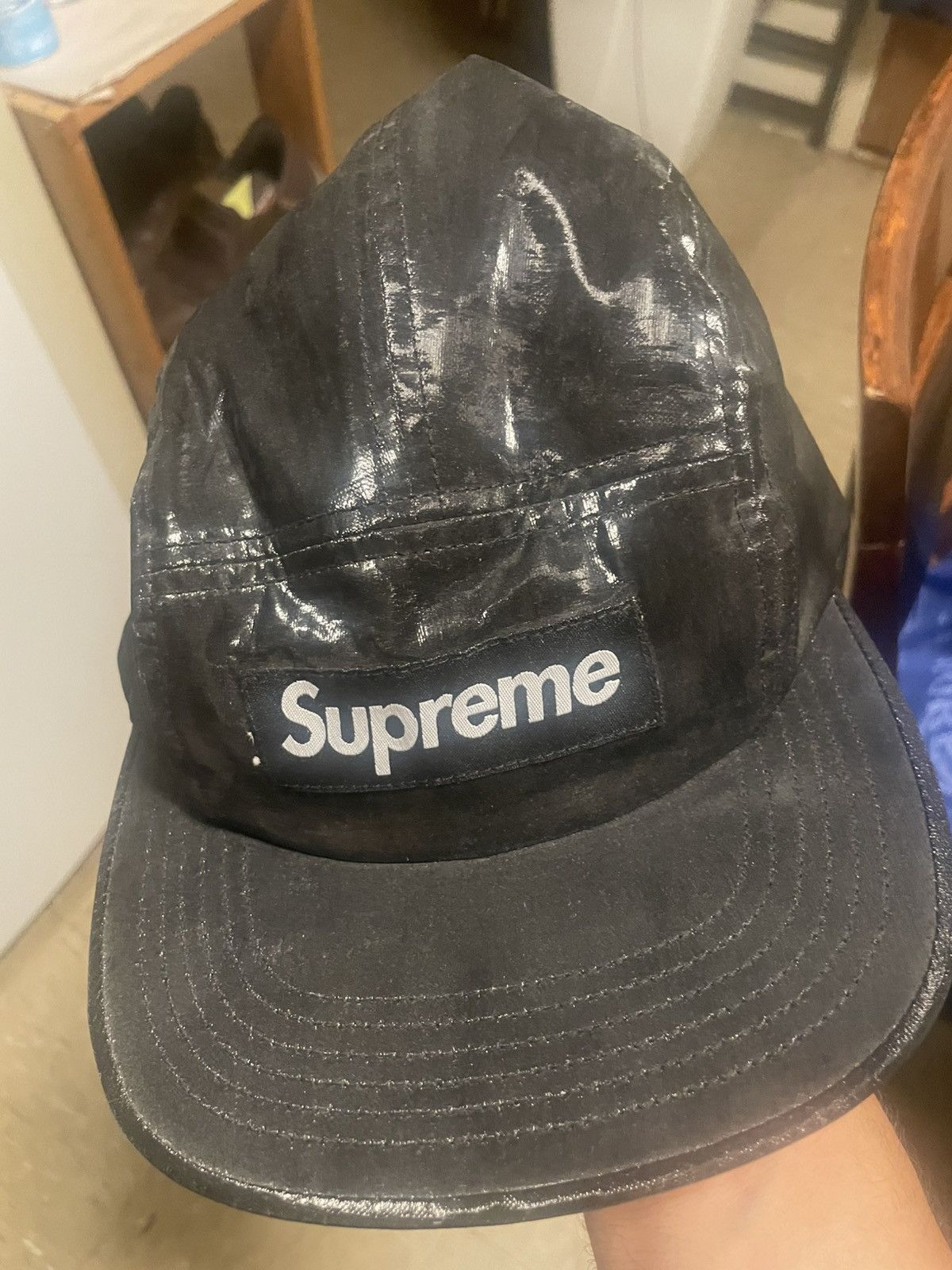Supreme Striped Linen Suede Camp Cap | Grailed