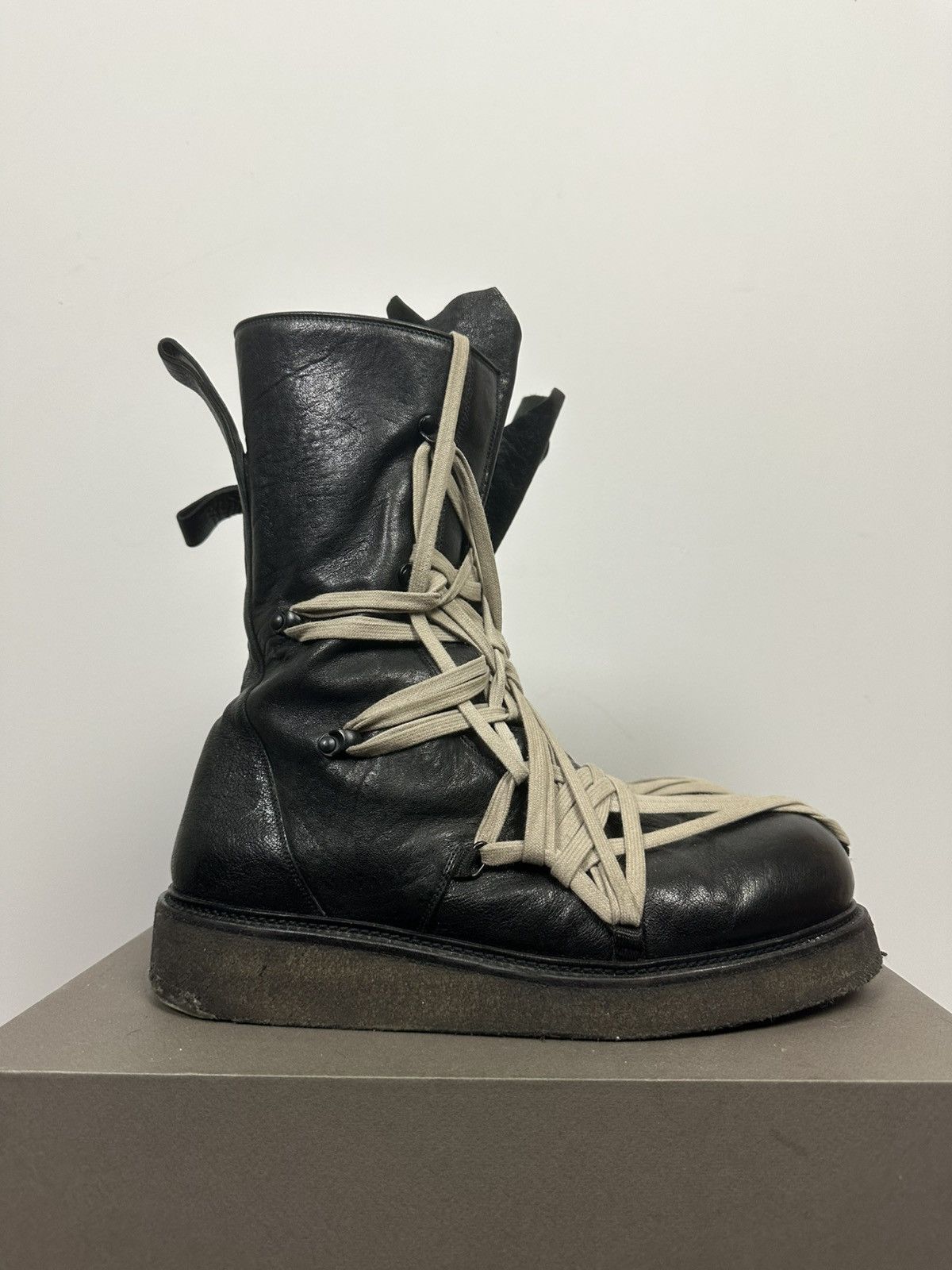 Rick Owens SS20 ‘TECUATL’ Megalace Pentalace Crepe Sole Boots Size US 13 / EU 46 - 6 Thumbnail