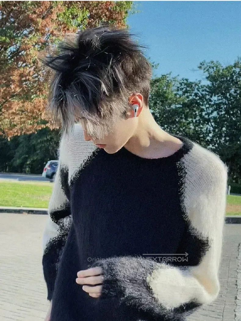 Saint Laurent Paris Black and White Mohair Knit Sweater
