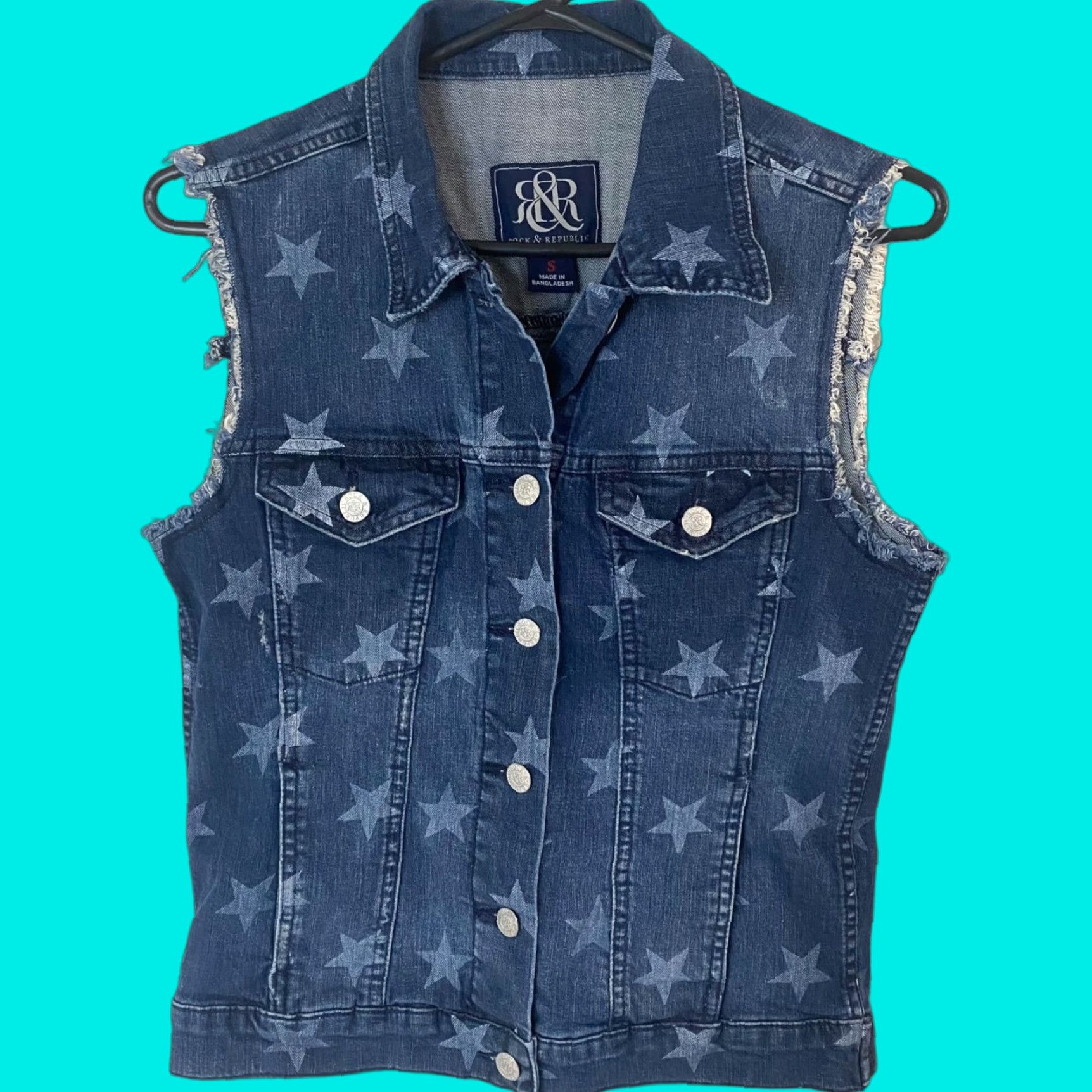 Vintage Rock & Republic Gunshow Star Denim Vest Button Up Womens Small Blue Sleeveless Size S / US 4 / IT 40 - 1 Thumbnail