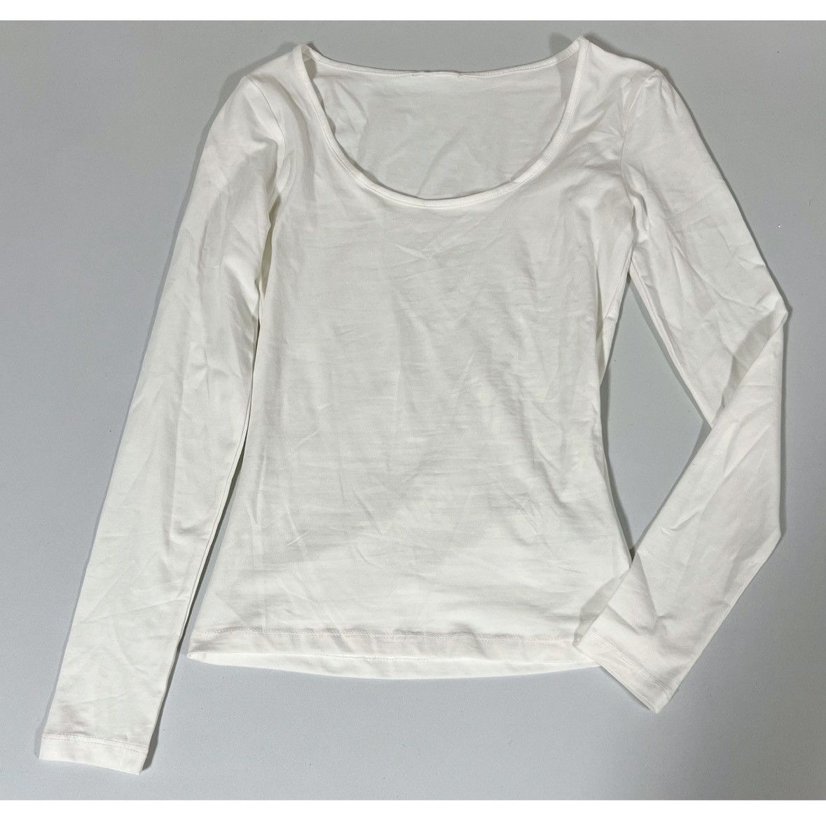 Vintage White Solid Scoop-Neck Long Sleeve Tee T-Shirt Top Size XS 🤍 Size XS / US 0-2 / IT 36-38 - 1 Thumbnail