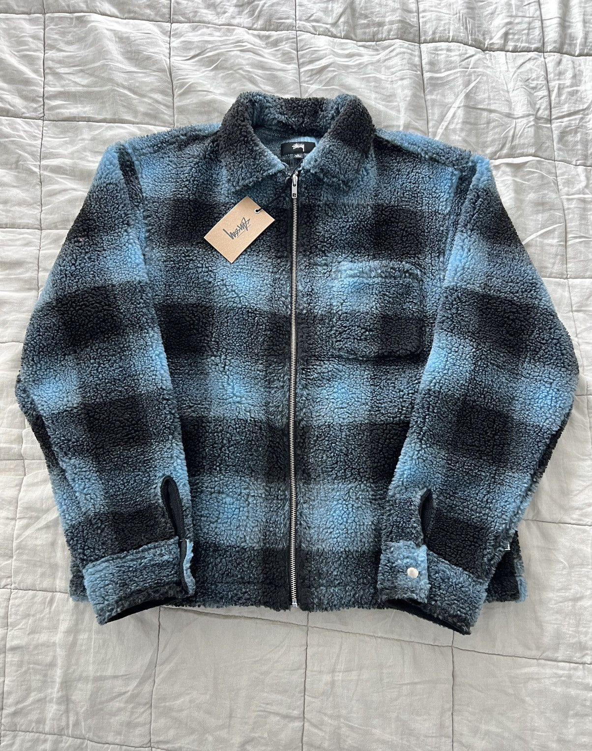 Stussy Stussy Shadow Plaid Sherpa Zip Shirt NAVY / XL | Grailed