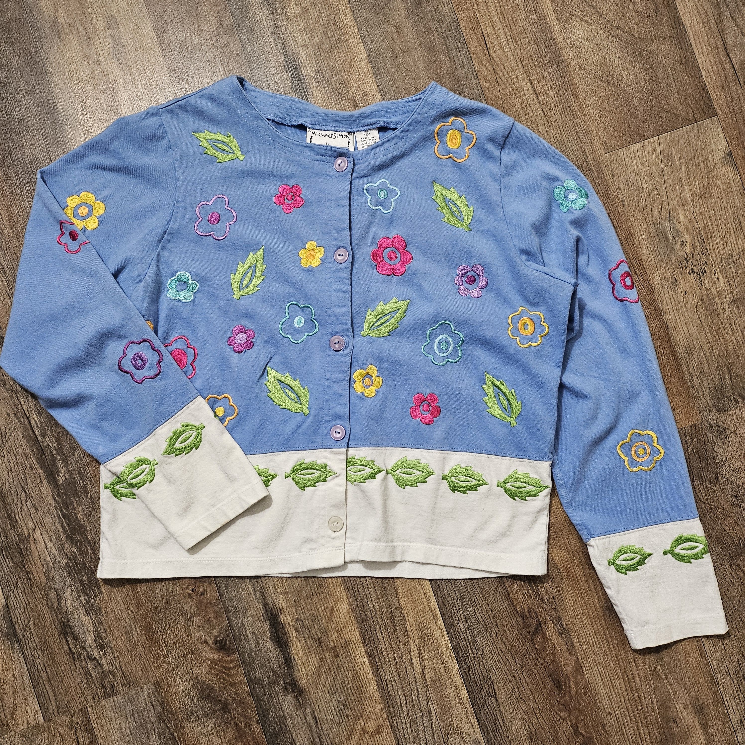 Vintage VTG Michael Simon Lite Flower Leaf Cardigan, Embroidered Size S / US 4 / IT 40 - 1 Thumbnail