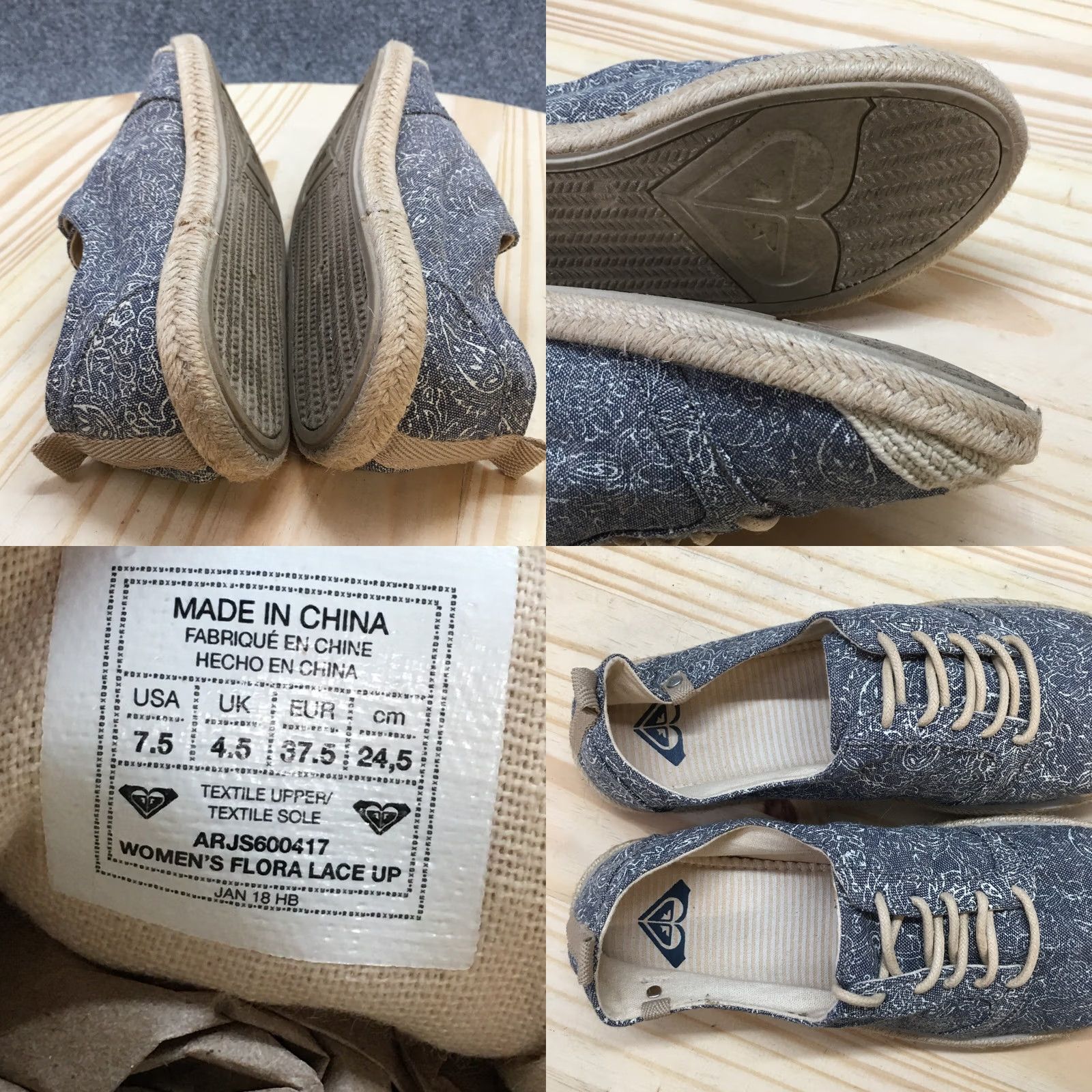 Vintage ROXY Espadrille Womens 7.5 Blue Flora Paisley Lace Up Casual Comfort Shoes Size ONE SIZE - 8 Thumbnail