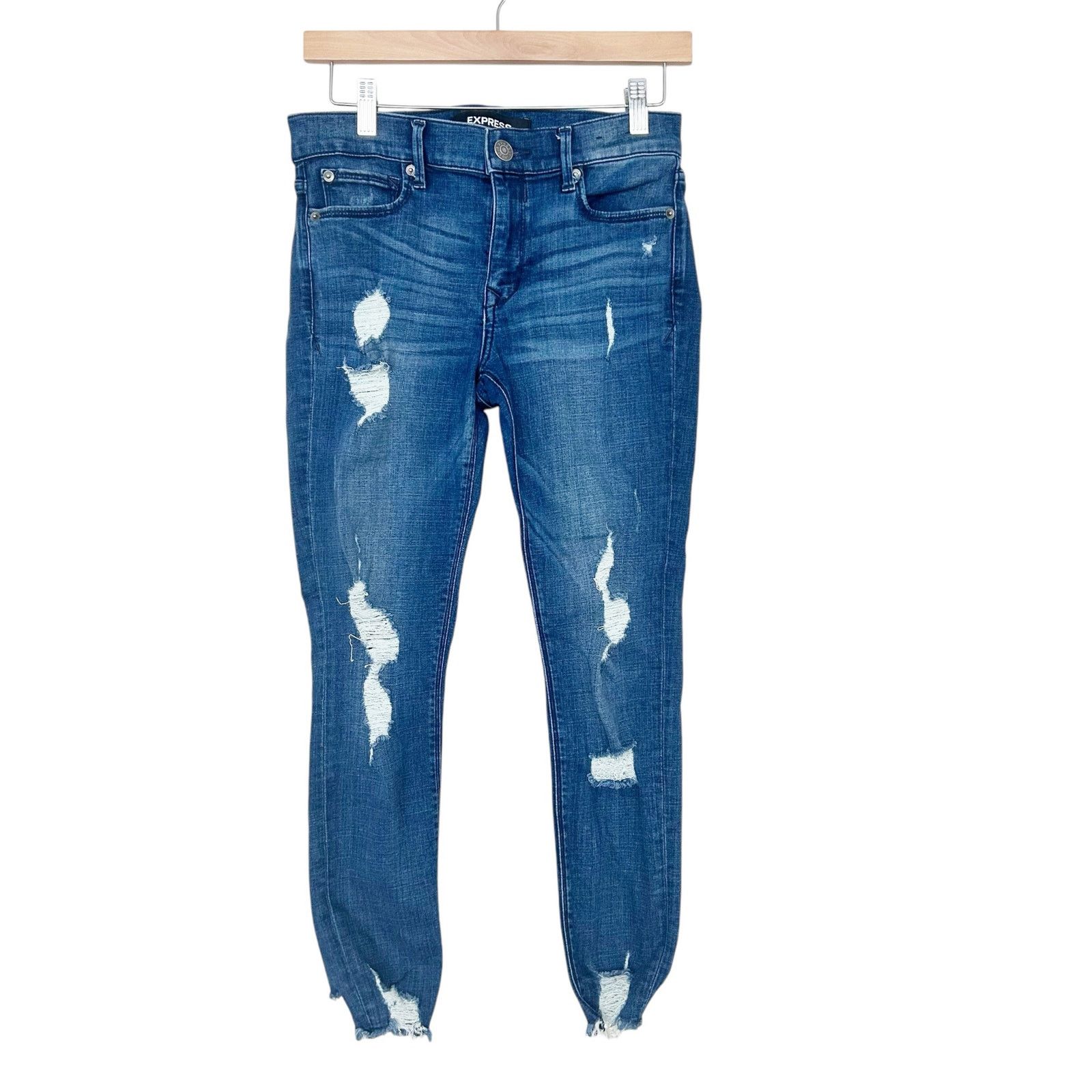 Express Express Distressed Mid Rise Ankle Legging Jeans Sz 2S Size 26" / US 2 / IT 38 - 1 Thumbnail