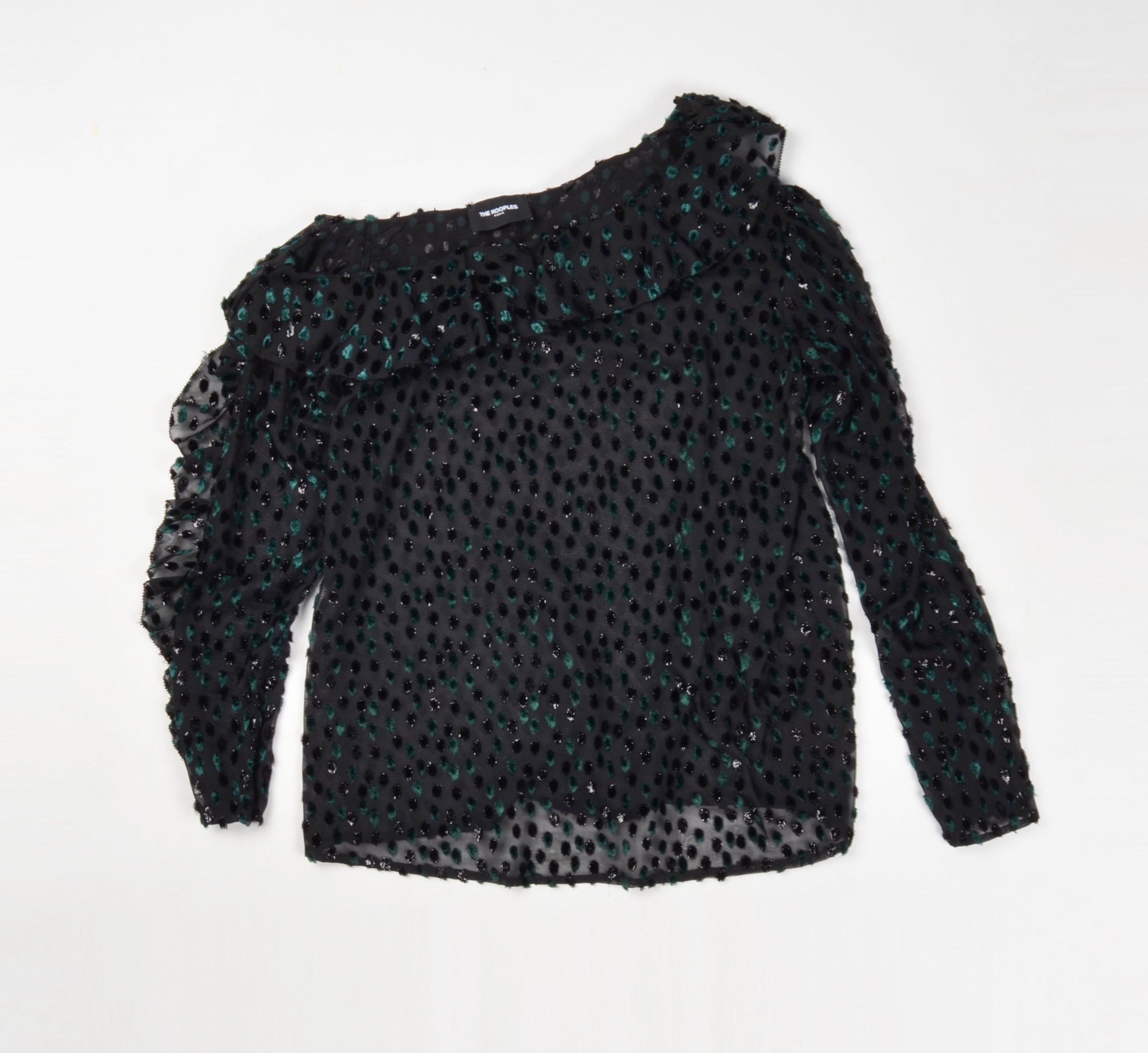 Designer × The Kooples The Kooples Sheer Sparkle One Shoulder Ruffle Blouse Size S / US 4 / IT 40 - 4 Thumbnail