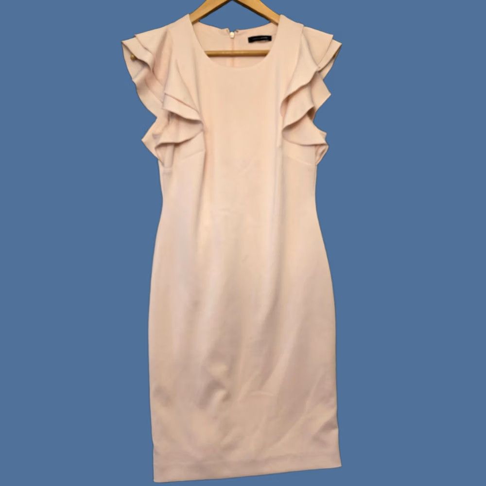Tommy Hilfiger Tommy Hilfiger Dress Womens 6 Pink Ruffle Flutter Sleeve Sheath Knee Length Size M / US 6-8 / IT 42-44 - 1 Thumbnail