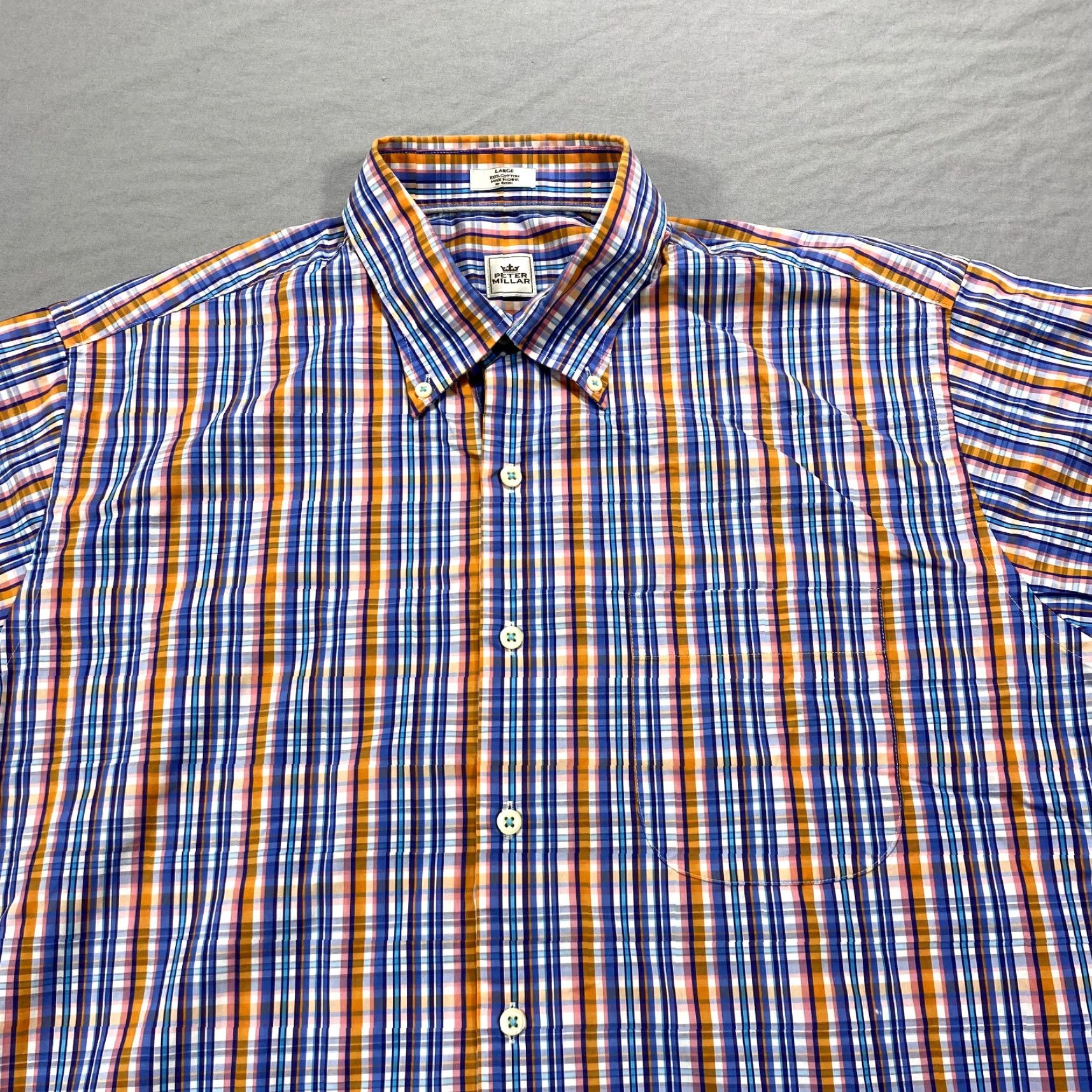 Peter Millar Peter Millar Shirt Adult Large Blue Orange Plaid Button Up Casual Mens Size US L / EU 52-54 / 3 - 2 Thumbnail