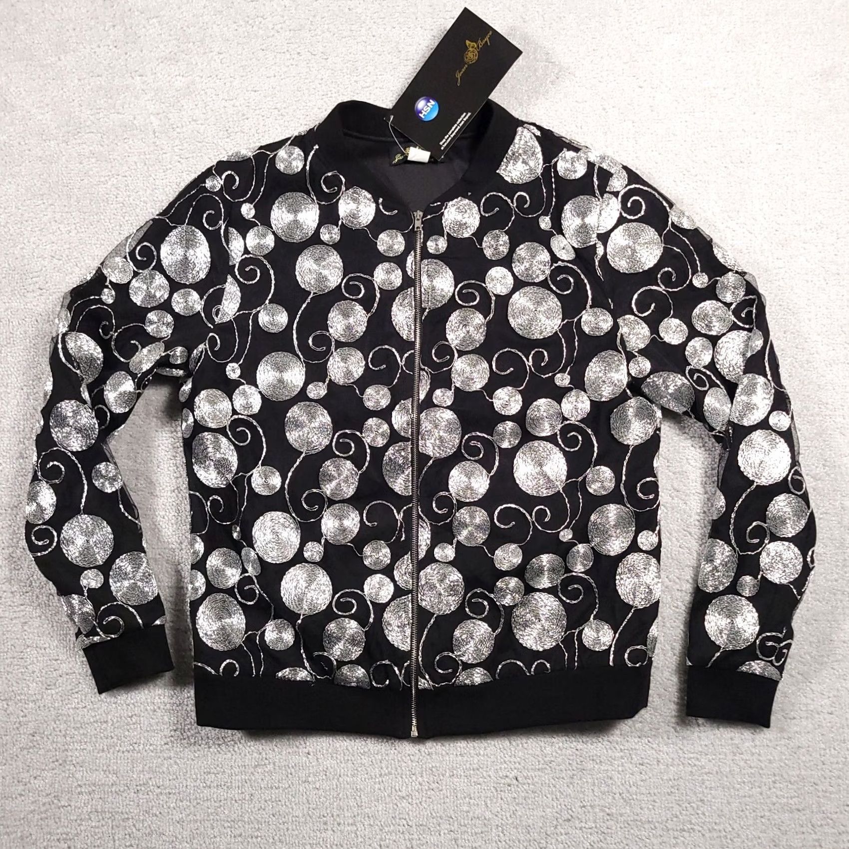 Vintage Joan Boyce Gold Bomber Jacket Women's Small Black Silver Textured Long Sleeve Size S / US 4 / IT 40 - 2 Thumbnail