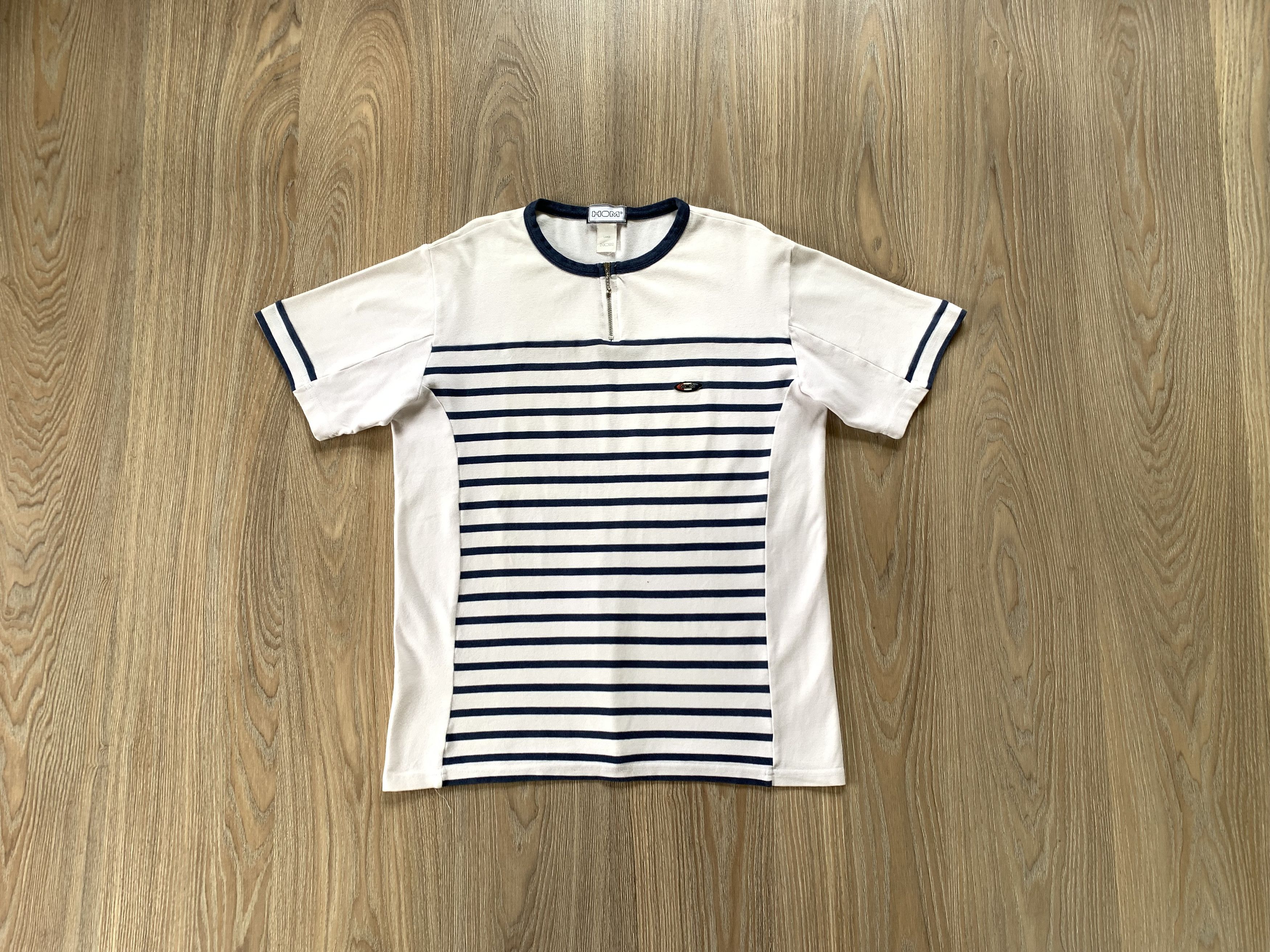 Designer × Vintage Vintage HOM Stripe Quarter Zip Cotton T Shirt Size US L / EU 52-54 / 3 - 1 Thumbnail