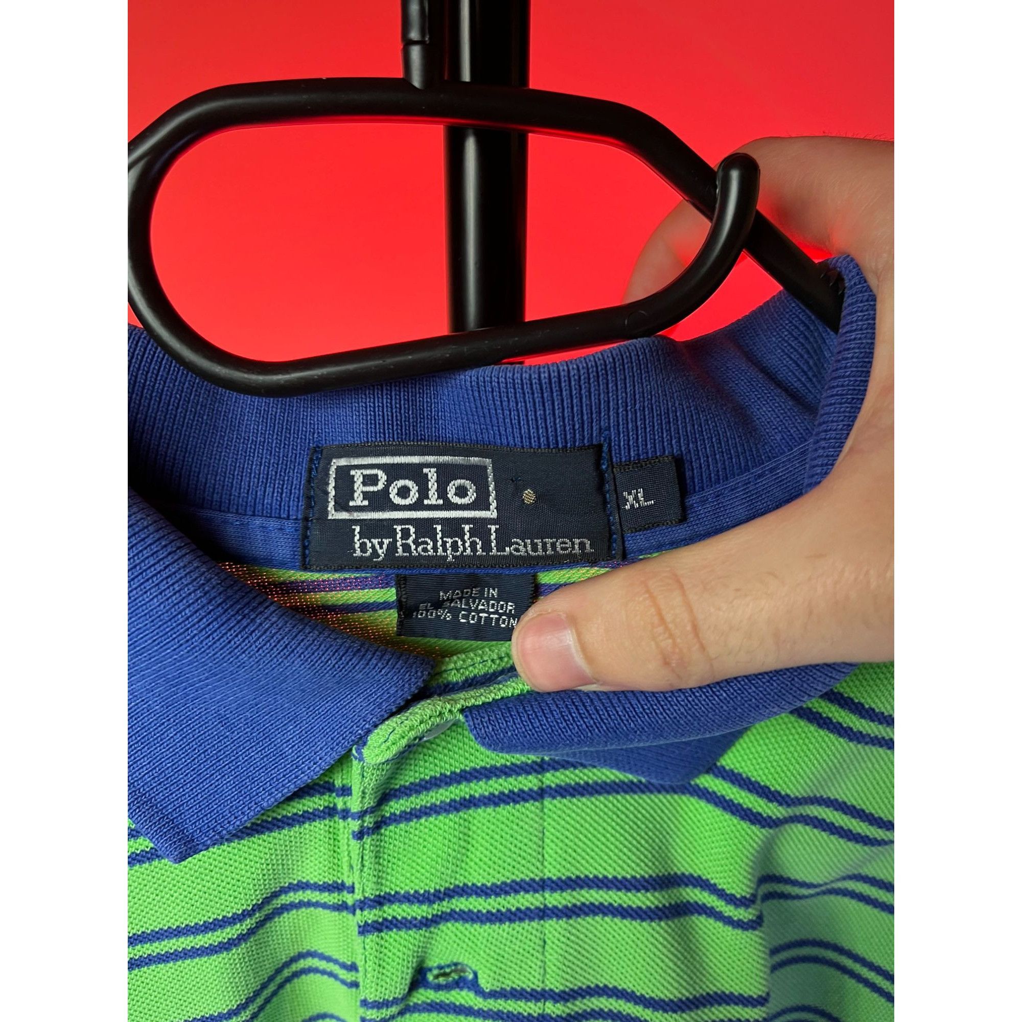 Ralph Lauren × Vintage Vintage Ralph Lauren Polo Shirt Green Blue Stripe XL USA Size US XL / EU 56 / 4 - 5 Thumbnail