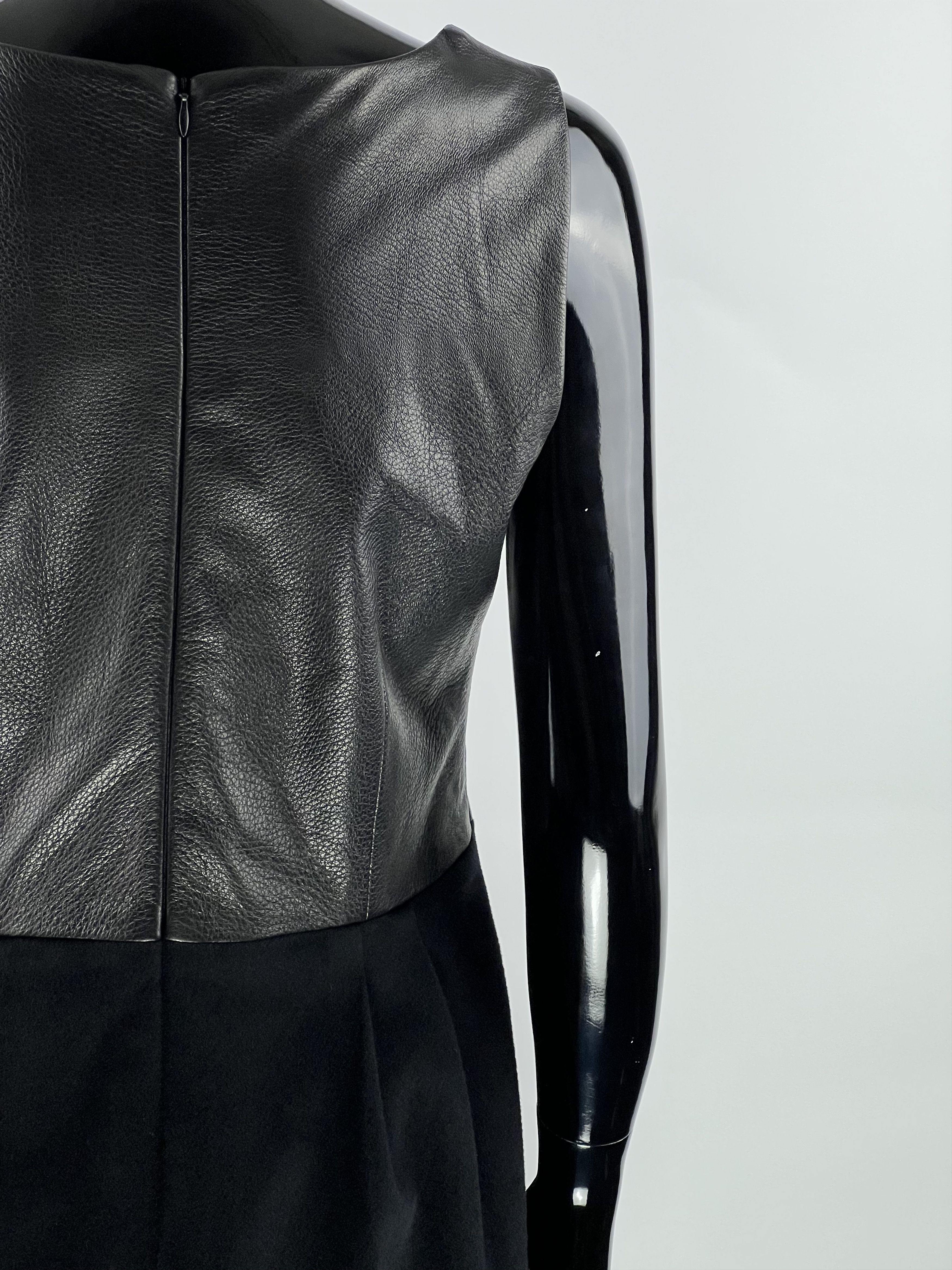 Hand Made Black Leather Wool Mini Dress Size S - stein-coach.com