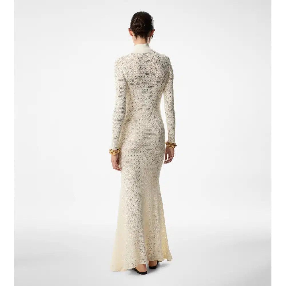 Tom Ford o1w1db10525 ACK423 Turtleneck Maxi Dress in White Size M / US 6-8 / IT 42-44 - 4 Thumbnail