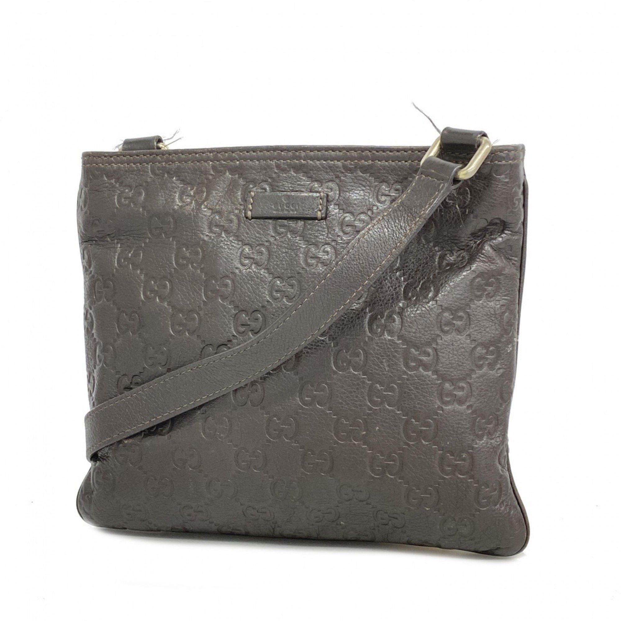 Gucci Shoulder Bag Guccissima 201538 Leather Dark Brown Champagne Ladies, Women's