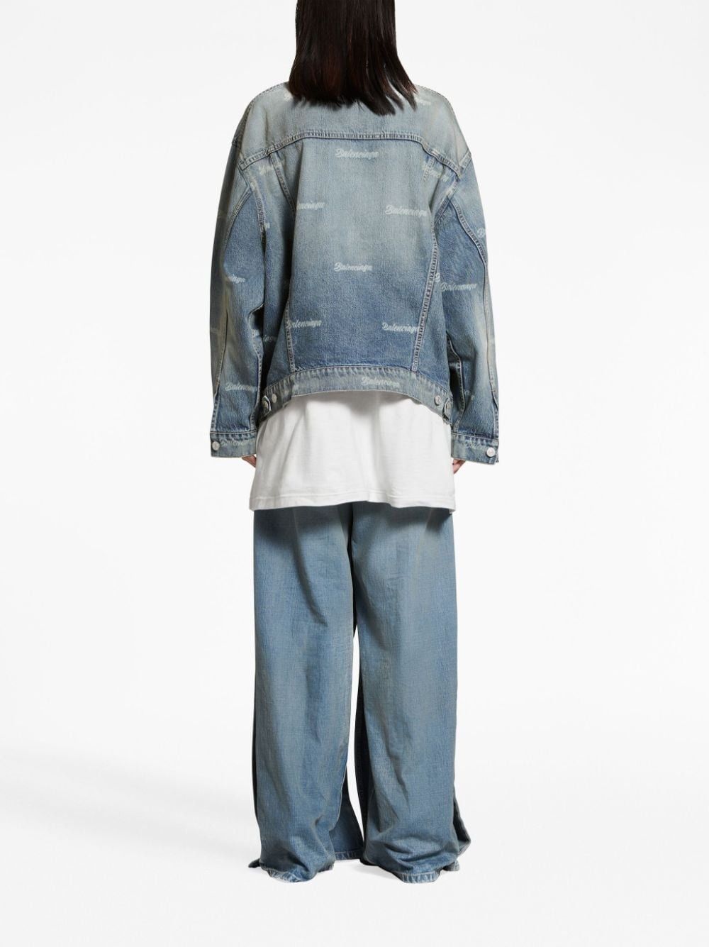 Balenciaga o1w1db10625 Girly Allover Large Fit Jacket in Blue Size XS / US 0-2 / IT 36-38 - 3 Thumbnail