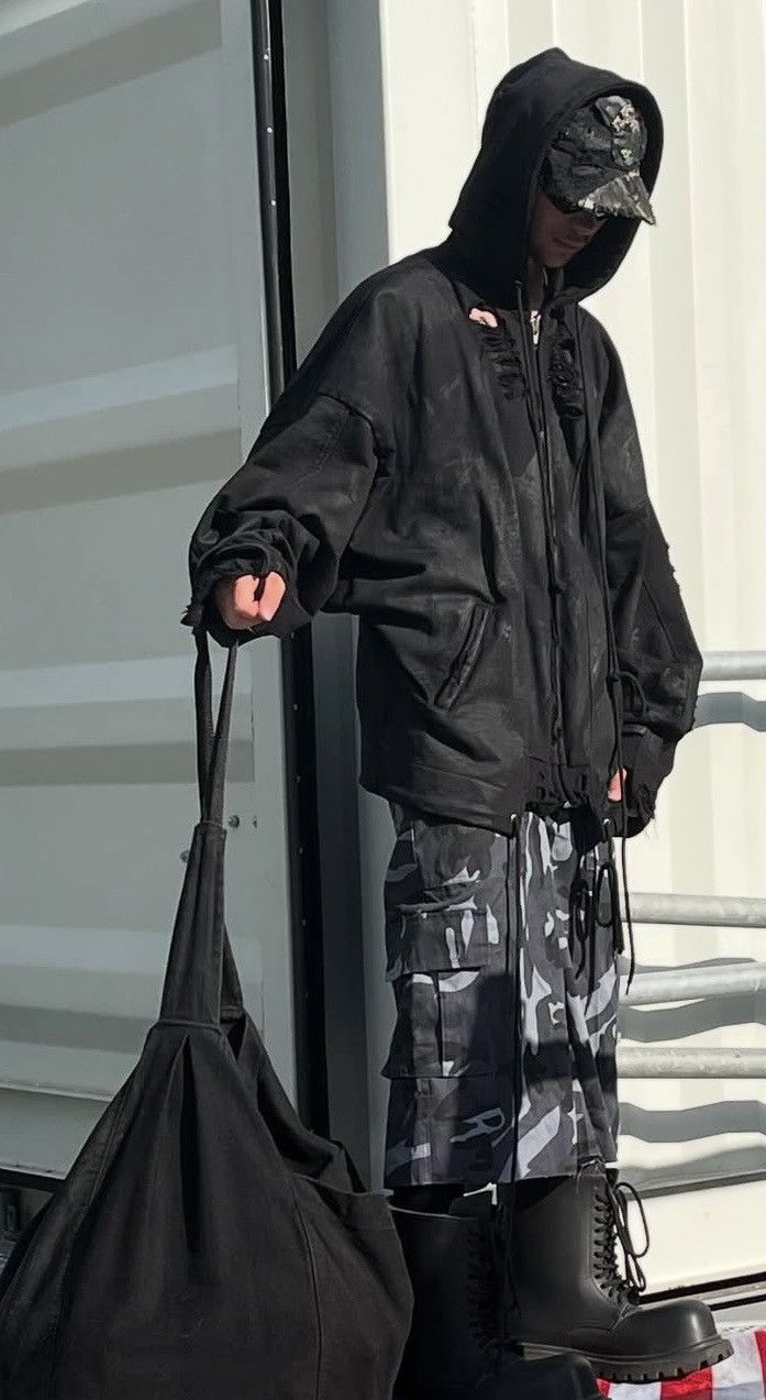Concept noting AB INFERNO DESTROYED BLACK ZIPPER HOODIE