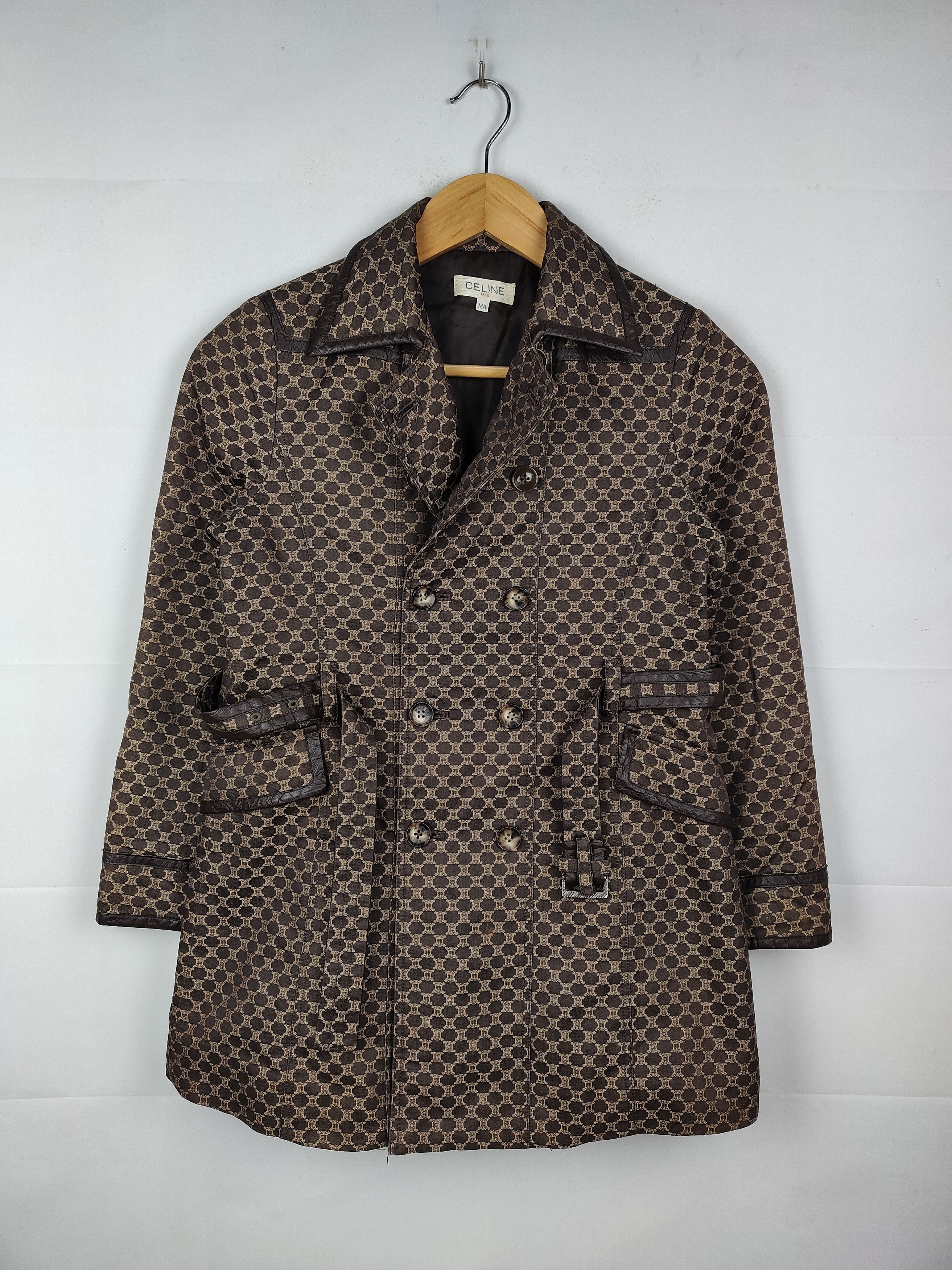 Celine Vtg Celine double-breasted coat monogram jacquard pattern Size XS / US 0-2 / IT 36-38 - 1 Thumbnail